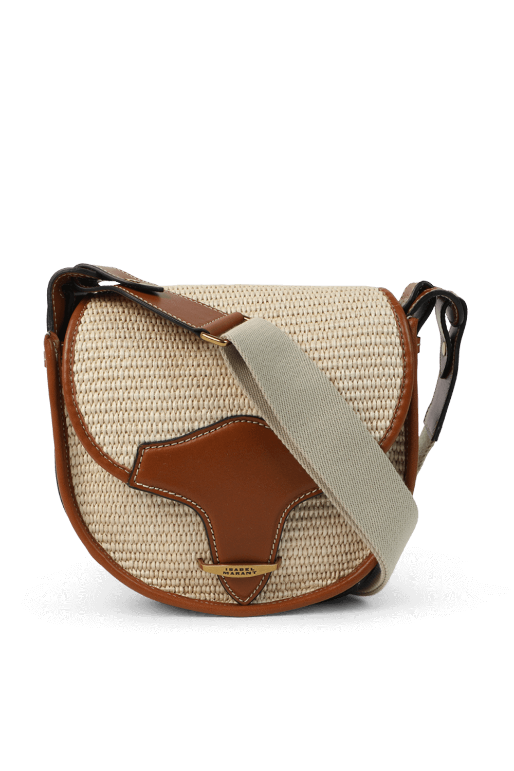 תמונה קידמית של תיק אוכף מרפיה טבעית