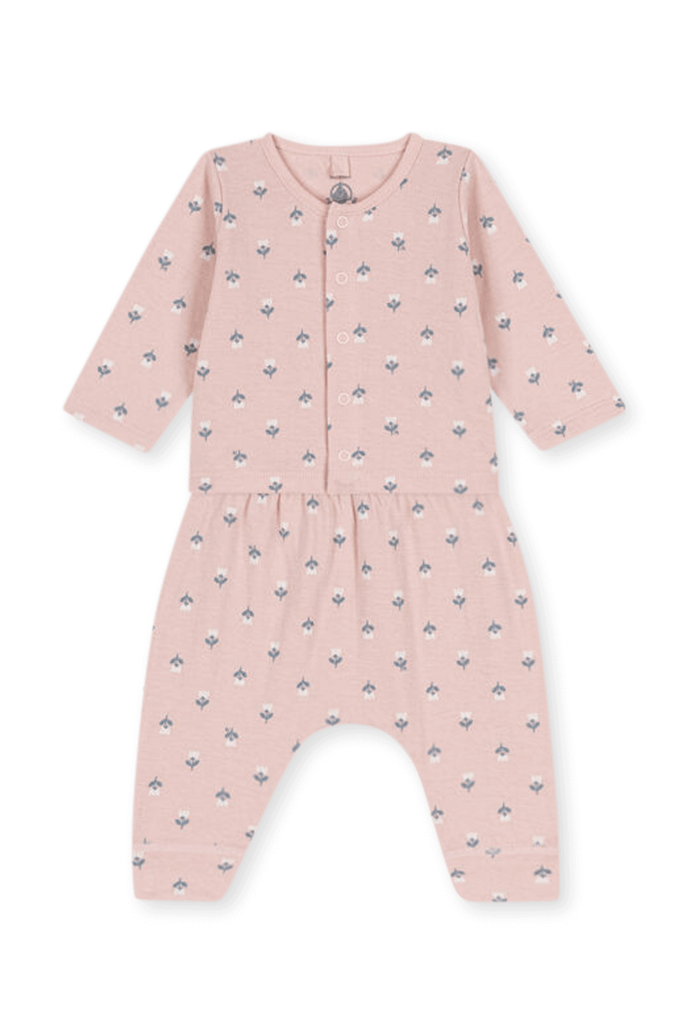 תמונת תקריב של סט פיג'מה פרחוני מכותנת פליז אורגנית - גילאי 3-18 חודשים