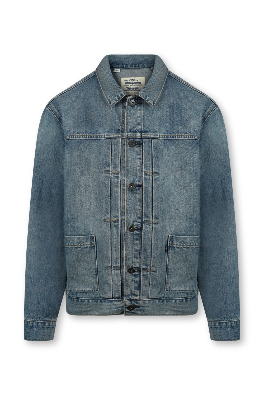 תמונה קידמית של ז'קט ג'ינס כחול מכותנה אורגנית