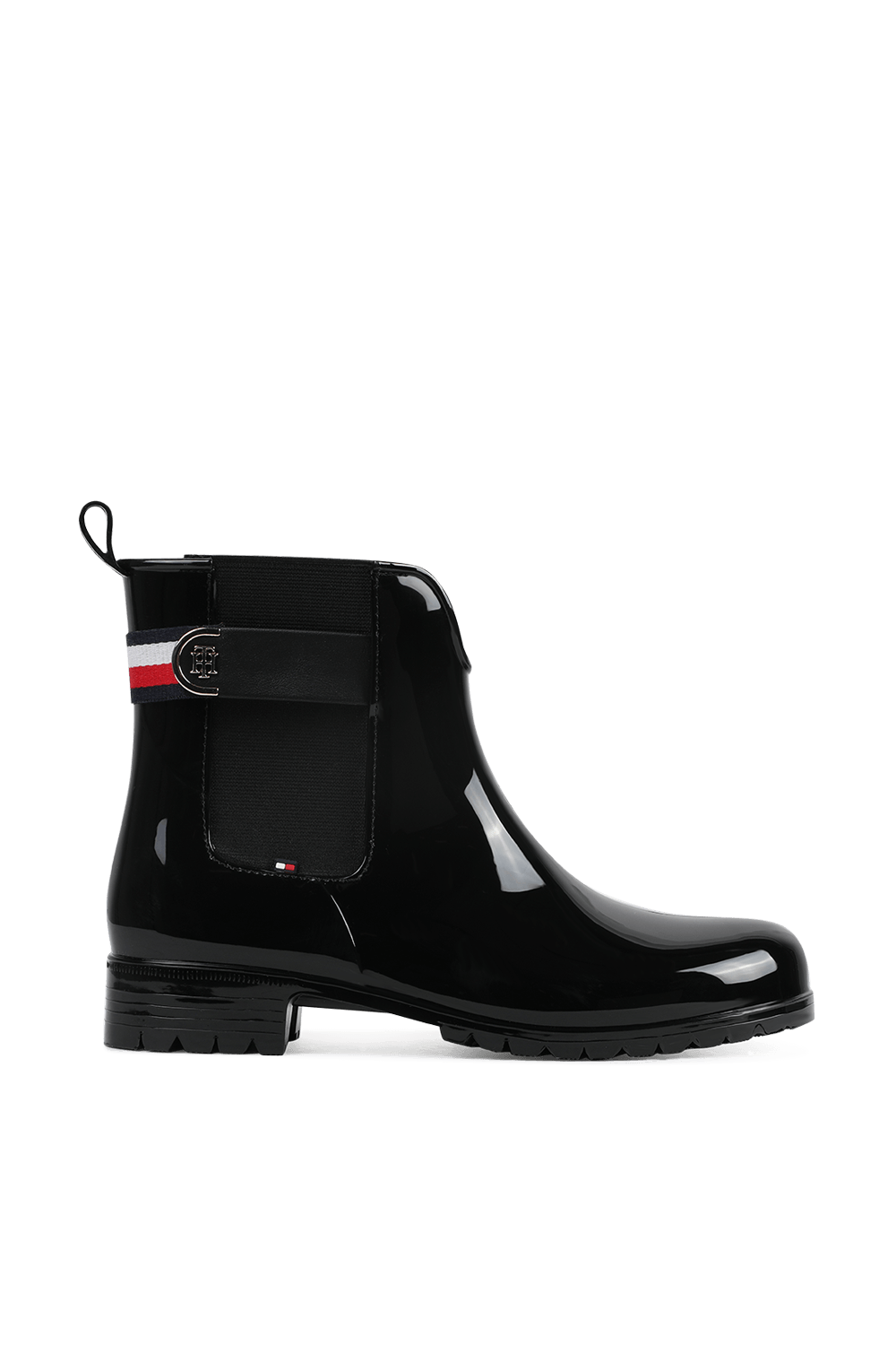 תמונה קידמית של מגפי גשם בצבע שחור גלוסי