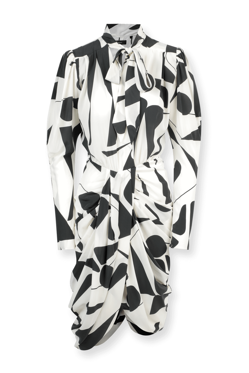 תמונה קידמית של Atoae Silk Dress in Black and Ecru