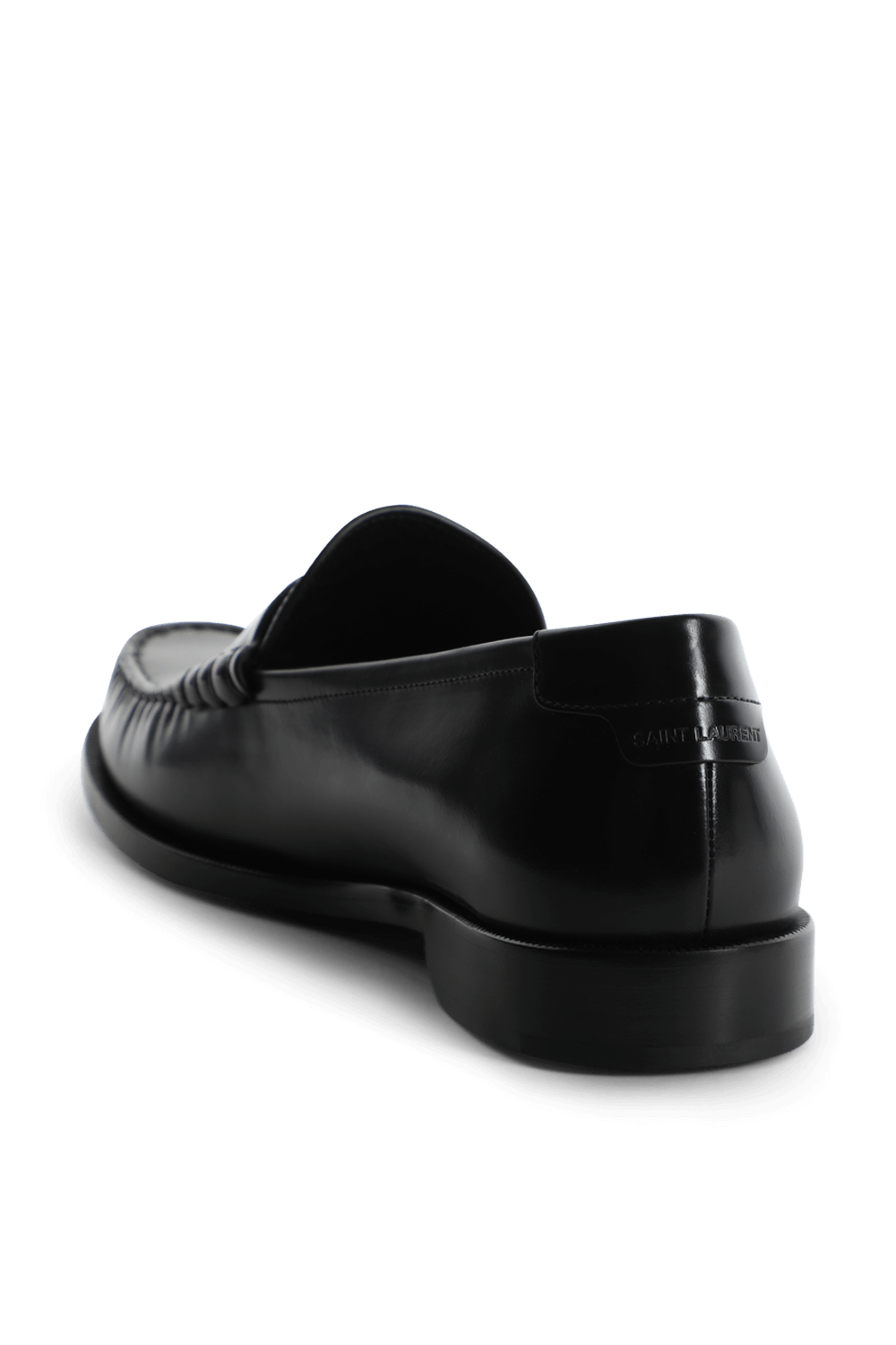 תמונה אחורית של נעלי מוקסין מעור שחור