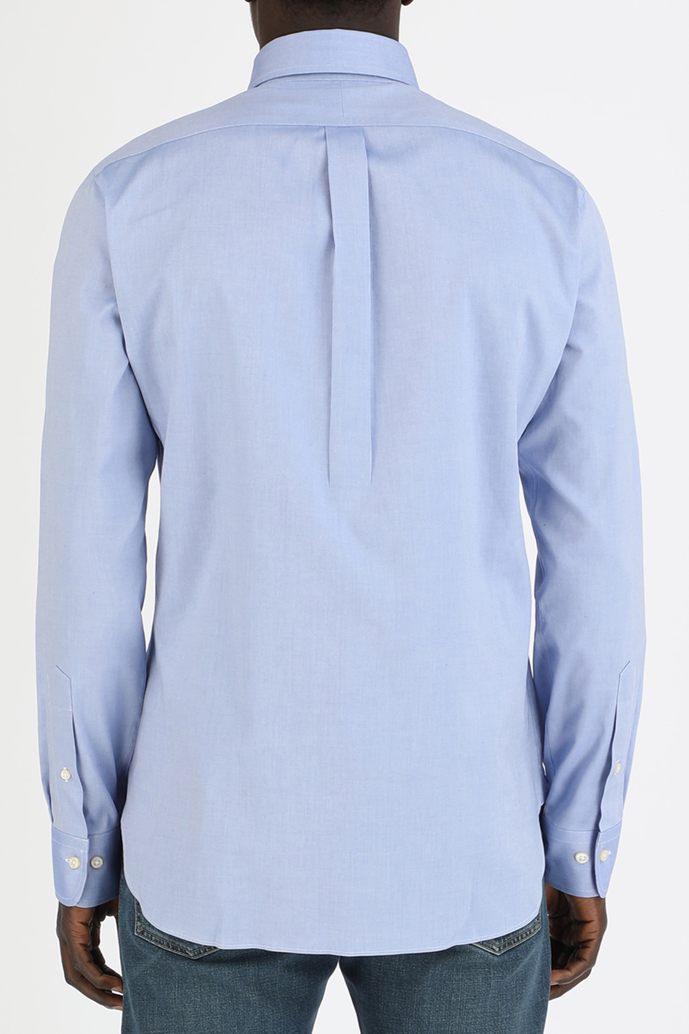תמונת דוגמן אחורית של Slim Fit Mesh Oxford Sport Shirt in Blue
