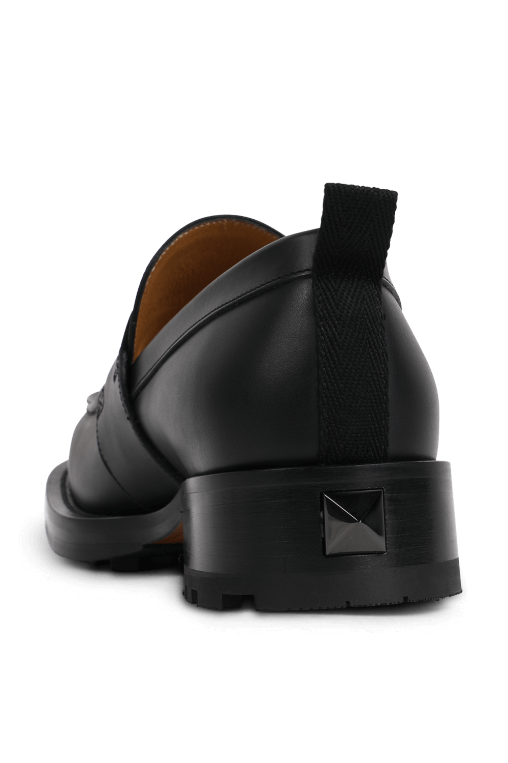 תמונה אחורית של נעלי מוקסין רומן מעור בגוון שחור