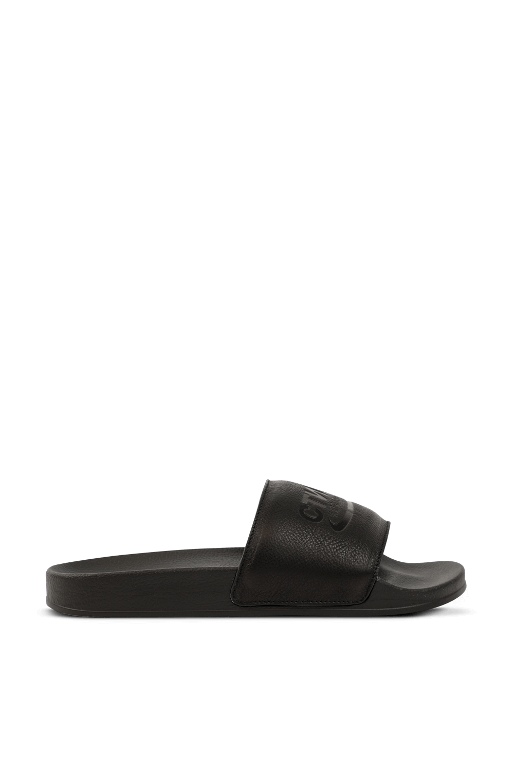 תמונה קידמית של כפכפי סליידס שחורים עם לוגו