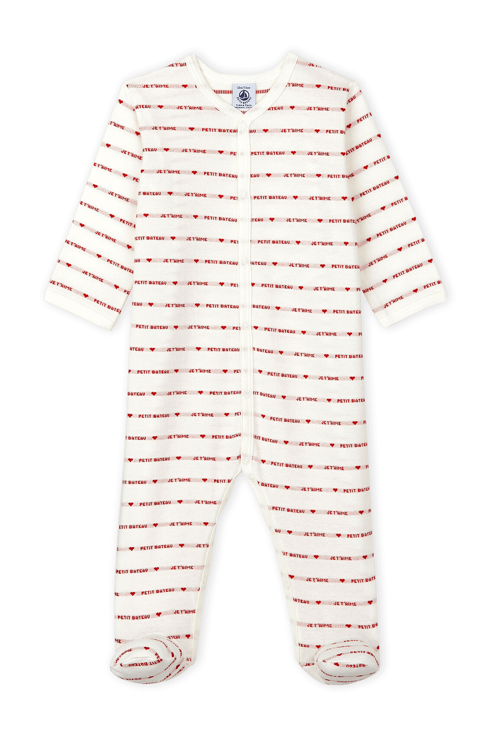 תמונה קידמית של אוברול ארוך מכותנה עם רגליות והדפס - גילאי 3-24 חודשים