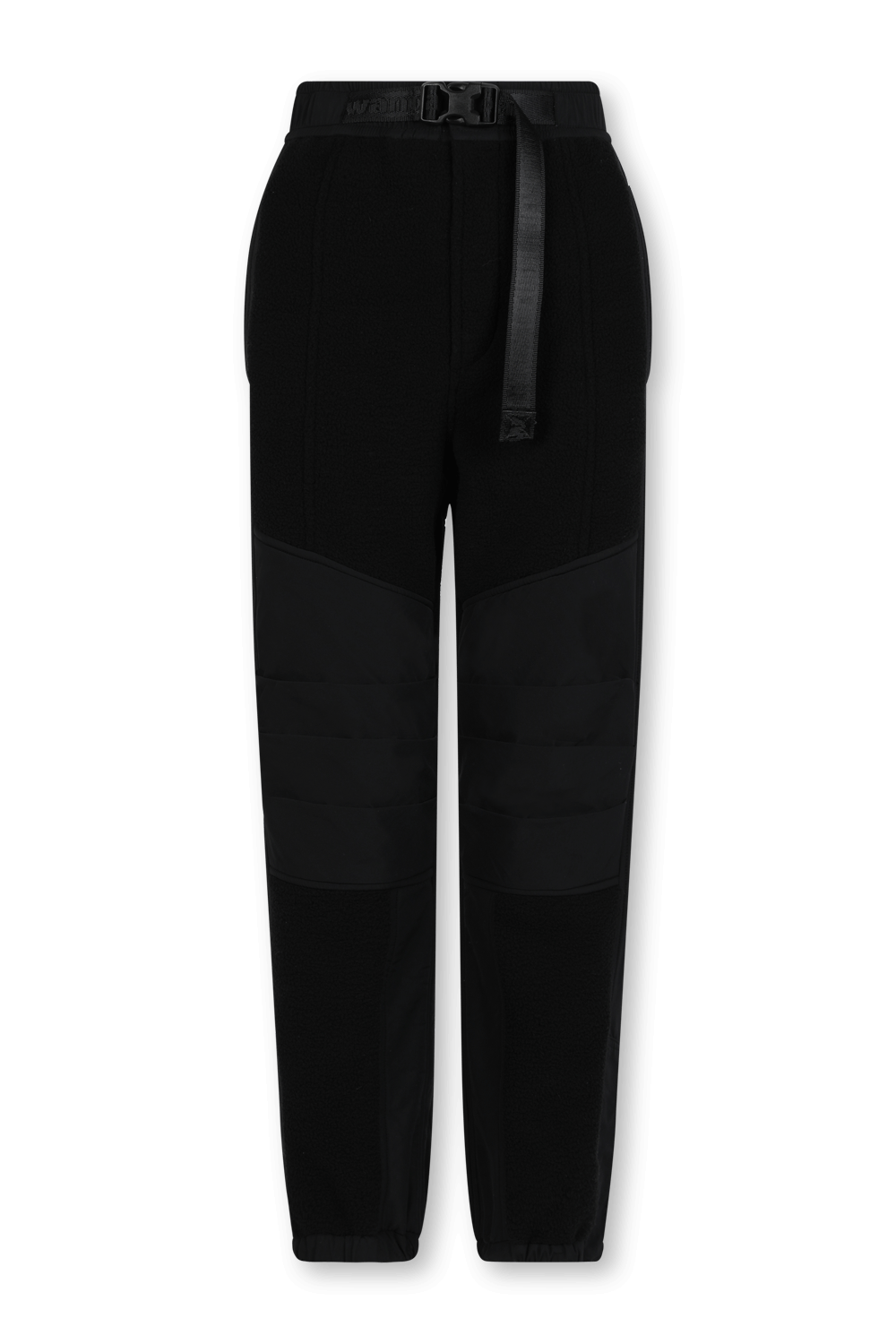 תמונה קידמית של מכנסיים גבוהים ומתרחבים עם חגורת אבזם בגוון שחור