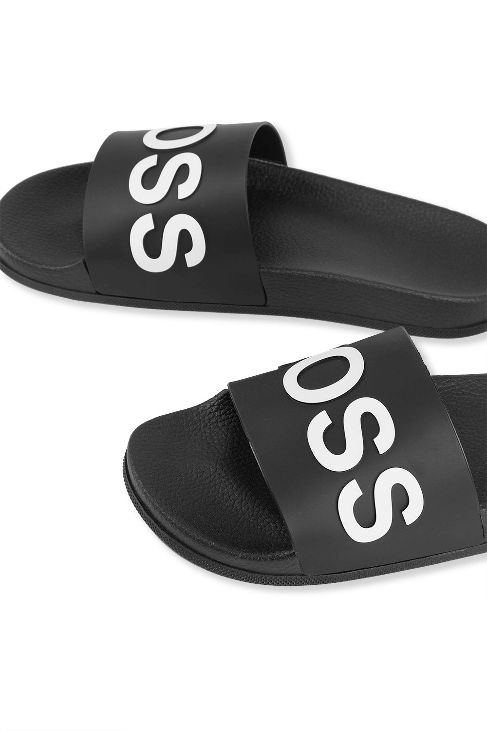 תמונת תקריב של Slides With Logo Strap and Contoured Sole