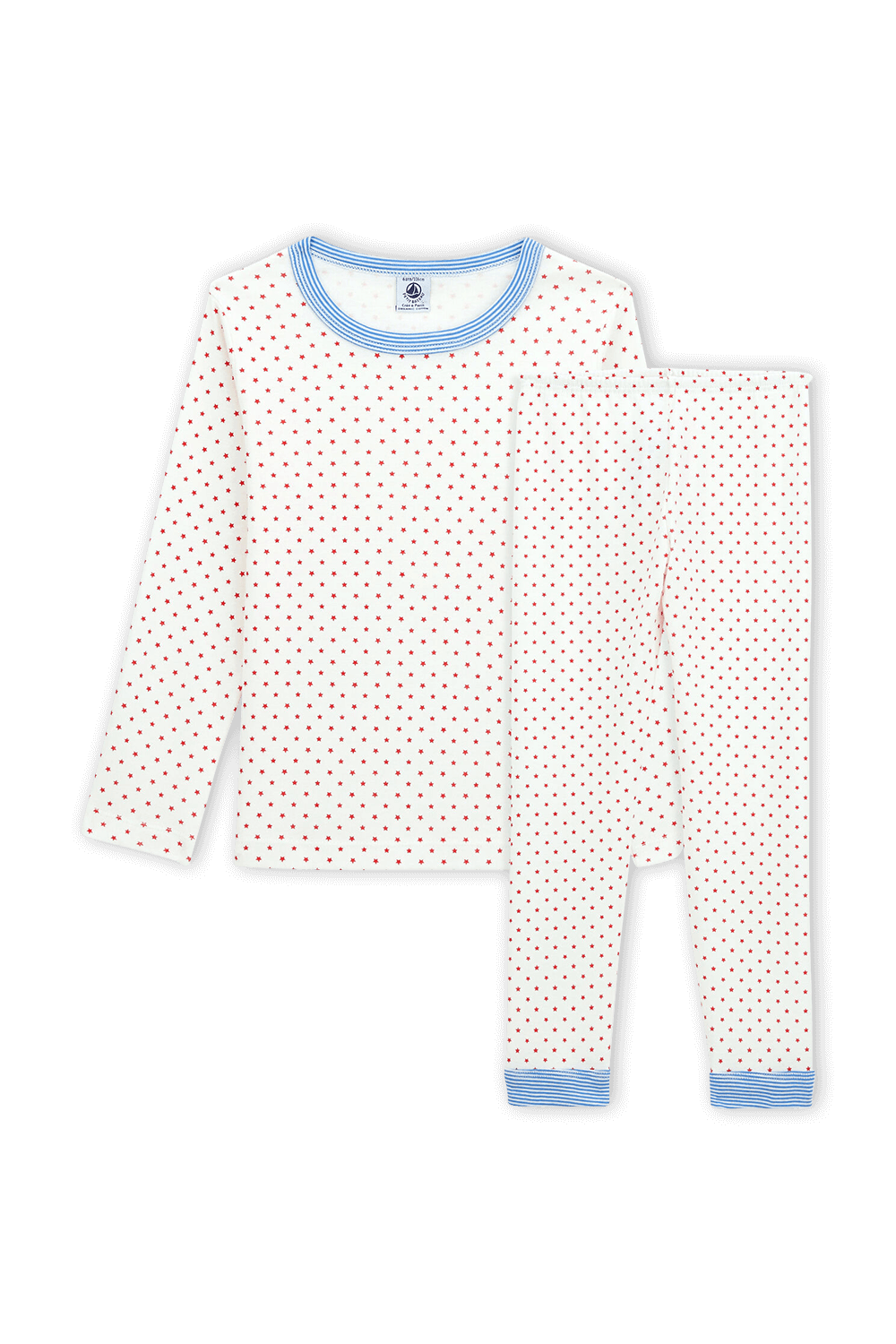 תמונה קידמית של גילאי 6-12 סט פיג'מה כוכבים ארוך  בגוון לבן