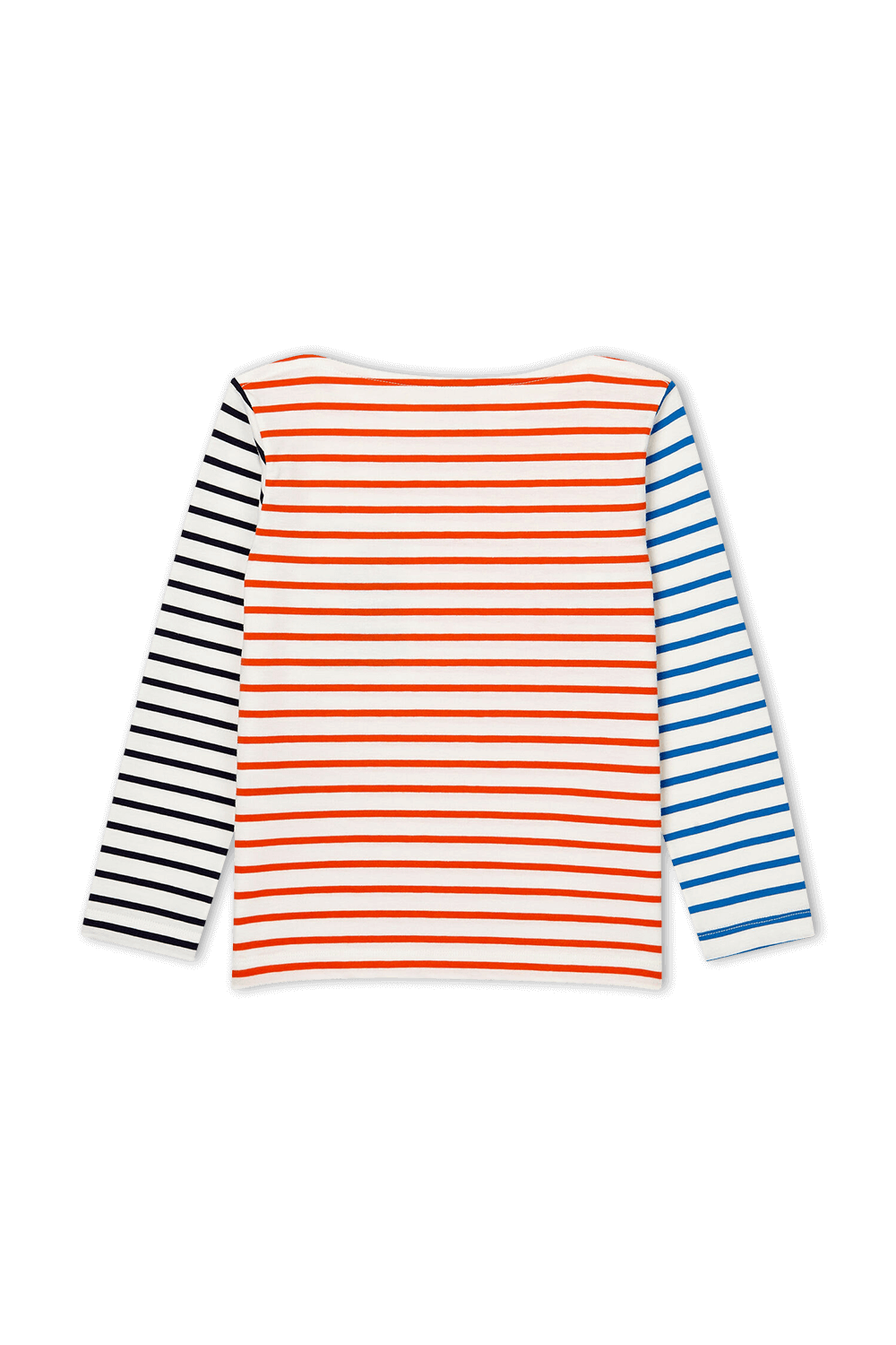 תמונה אחורית של גילאי 6-12 חולצה ארוכה הדפס פסים בגווני כחול ואדום