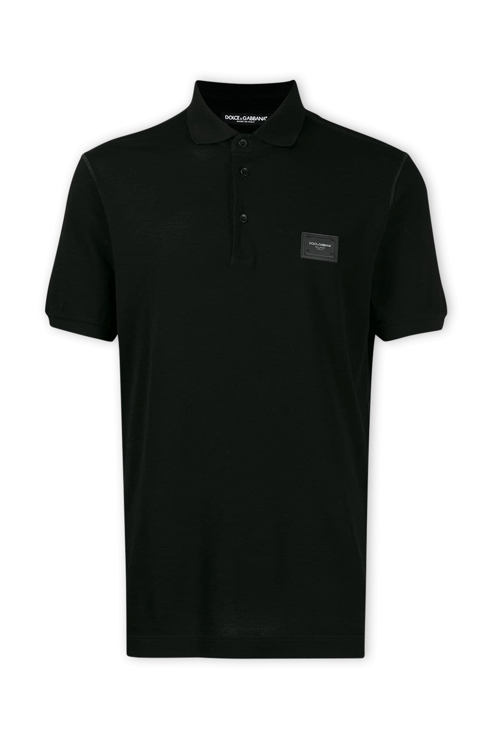 חולצת פולו שחורה מכותנה עם לוחית לוגו מטאלית DOLCE & GABBANA