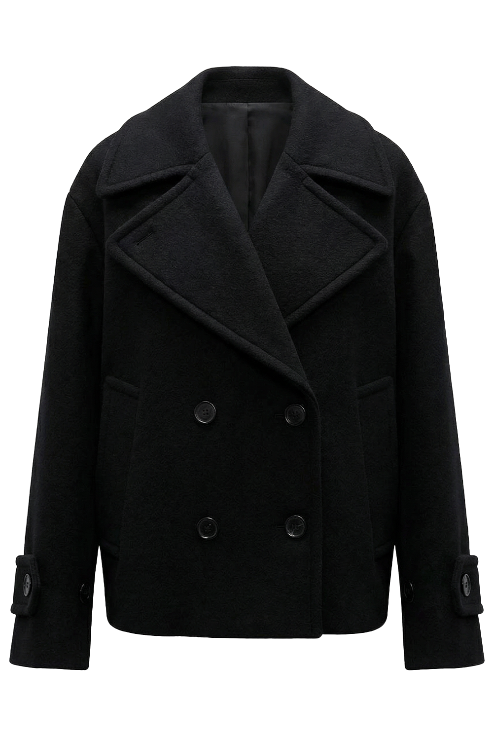 תמונה אחורית של מעיל צמר קצר