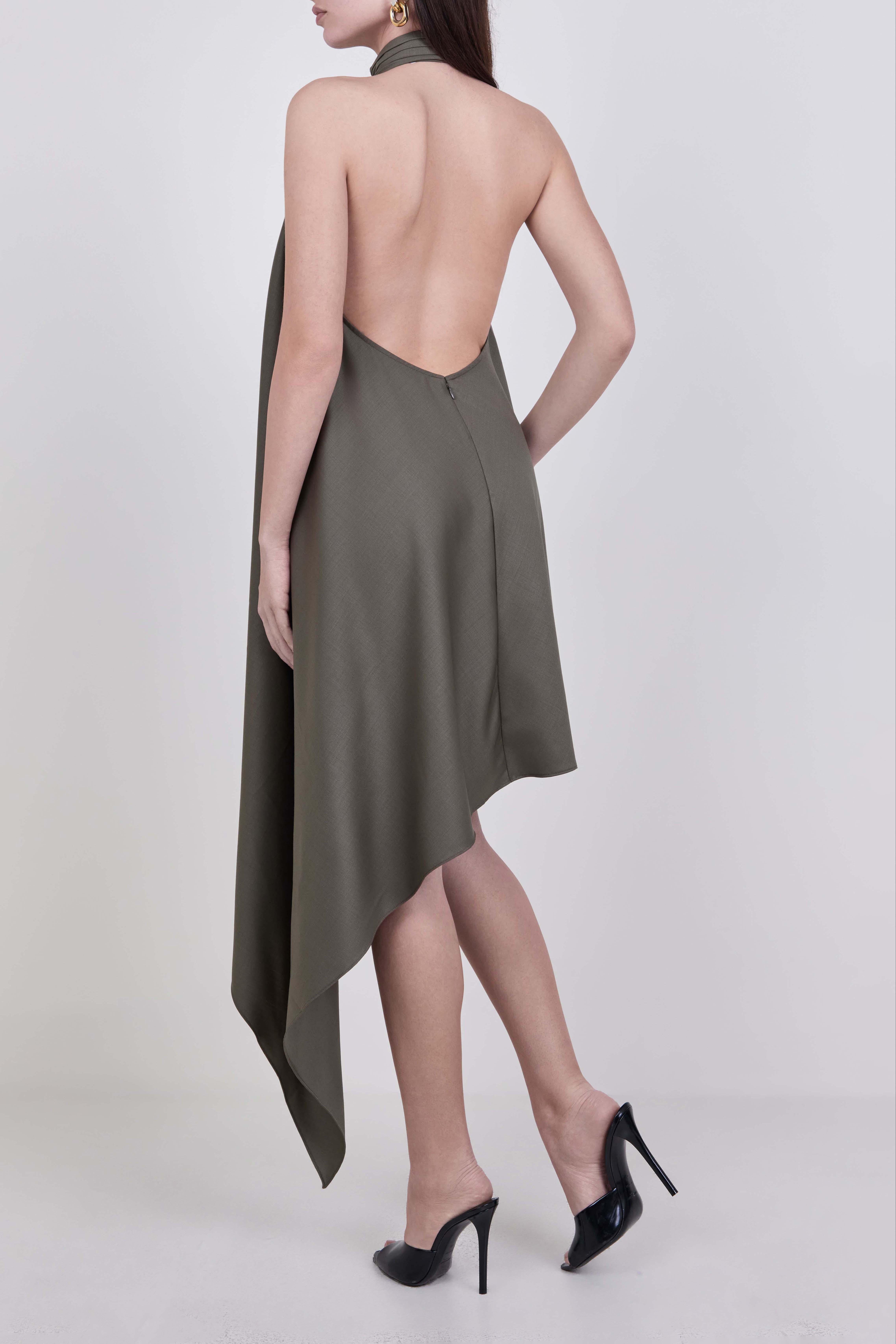 תמונת דוגמן אחורית של שמלה א-סימטרית