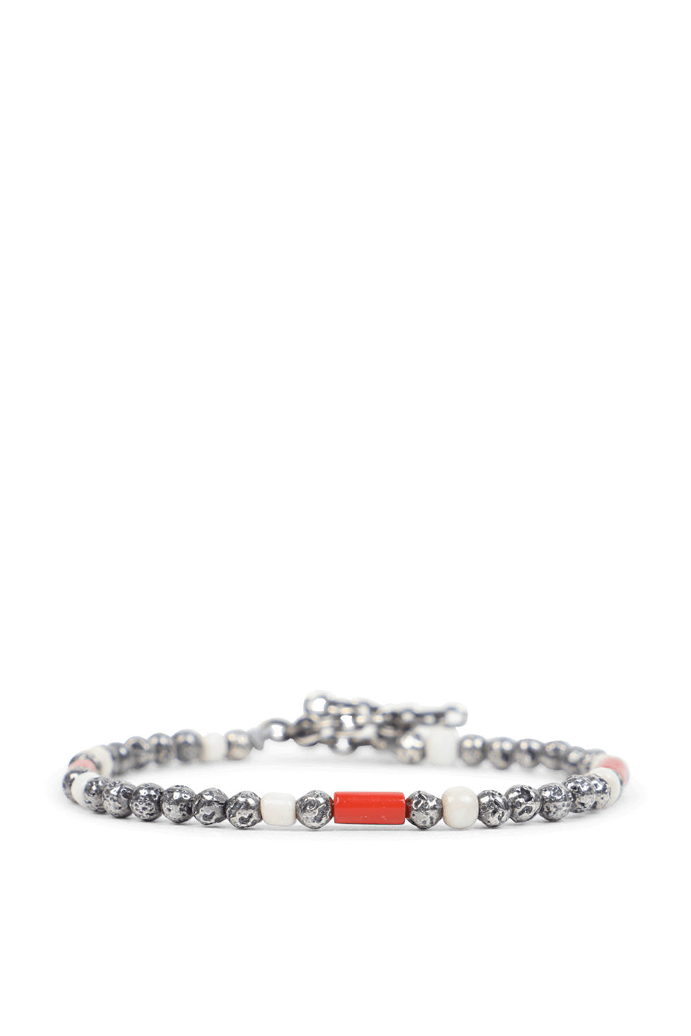 תמונה אחורית של צמיד מחרוזי כסף ואבני קורל אדום