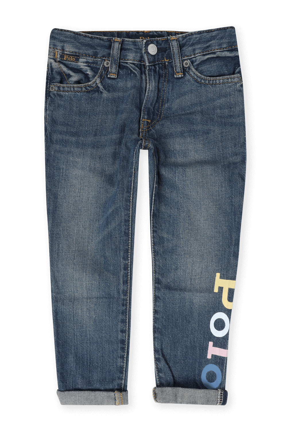 גילאי 2-4 מכנסי ג'ינס בשטיפה בינונית עם כיתוב פולו POLO RALPH LAUREN KIDS