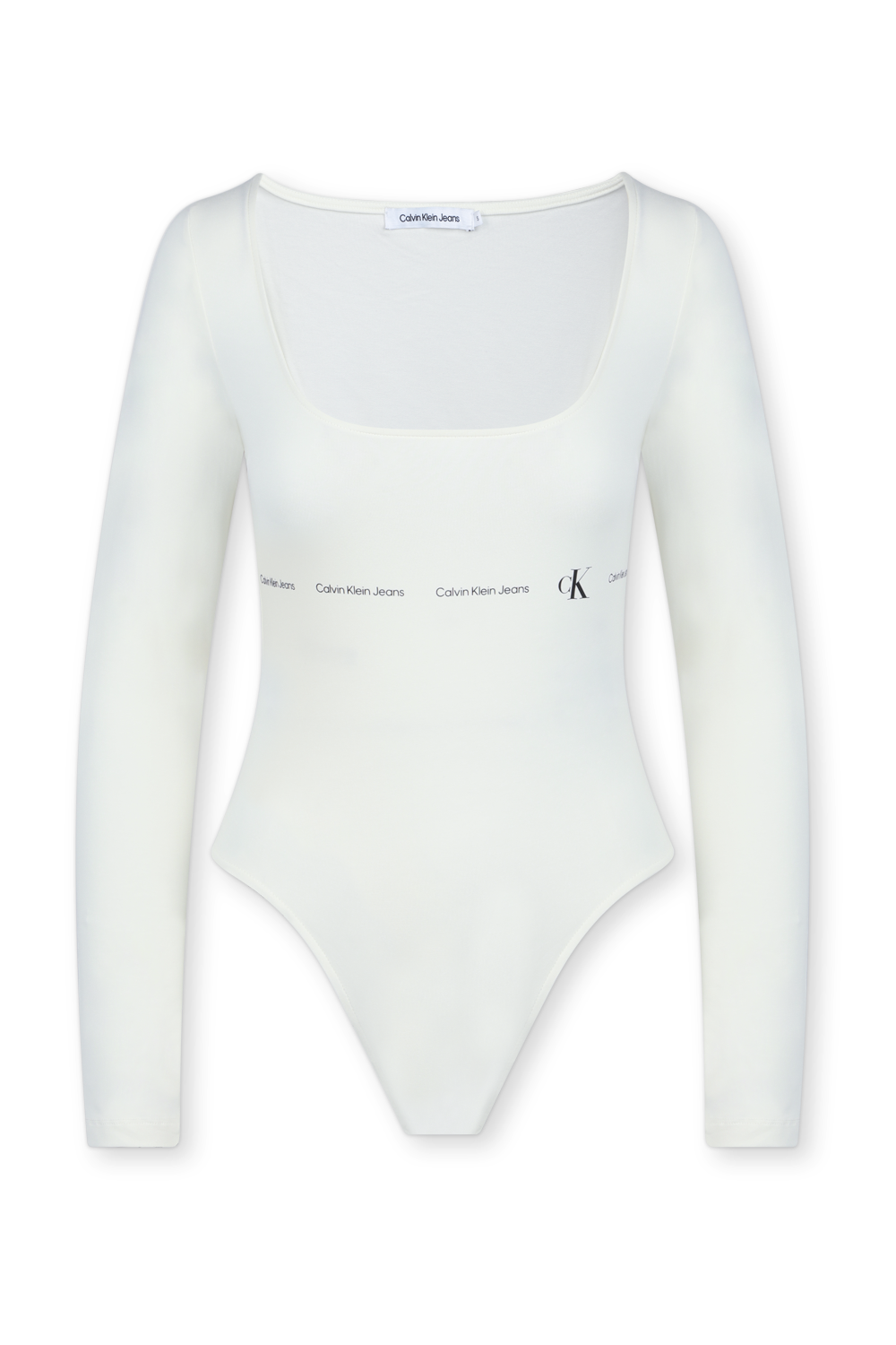 תמונה קידמית של בגד גוף לבן עם שרוולים ארוכים