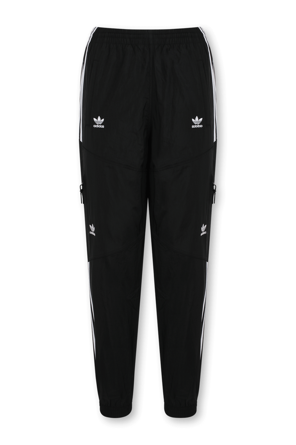 תמונה קידמית של מכנסי טרנינג עם פסים בצדדים בגוון שחור