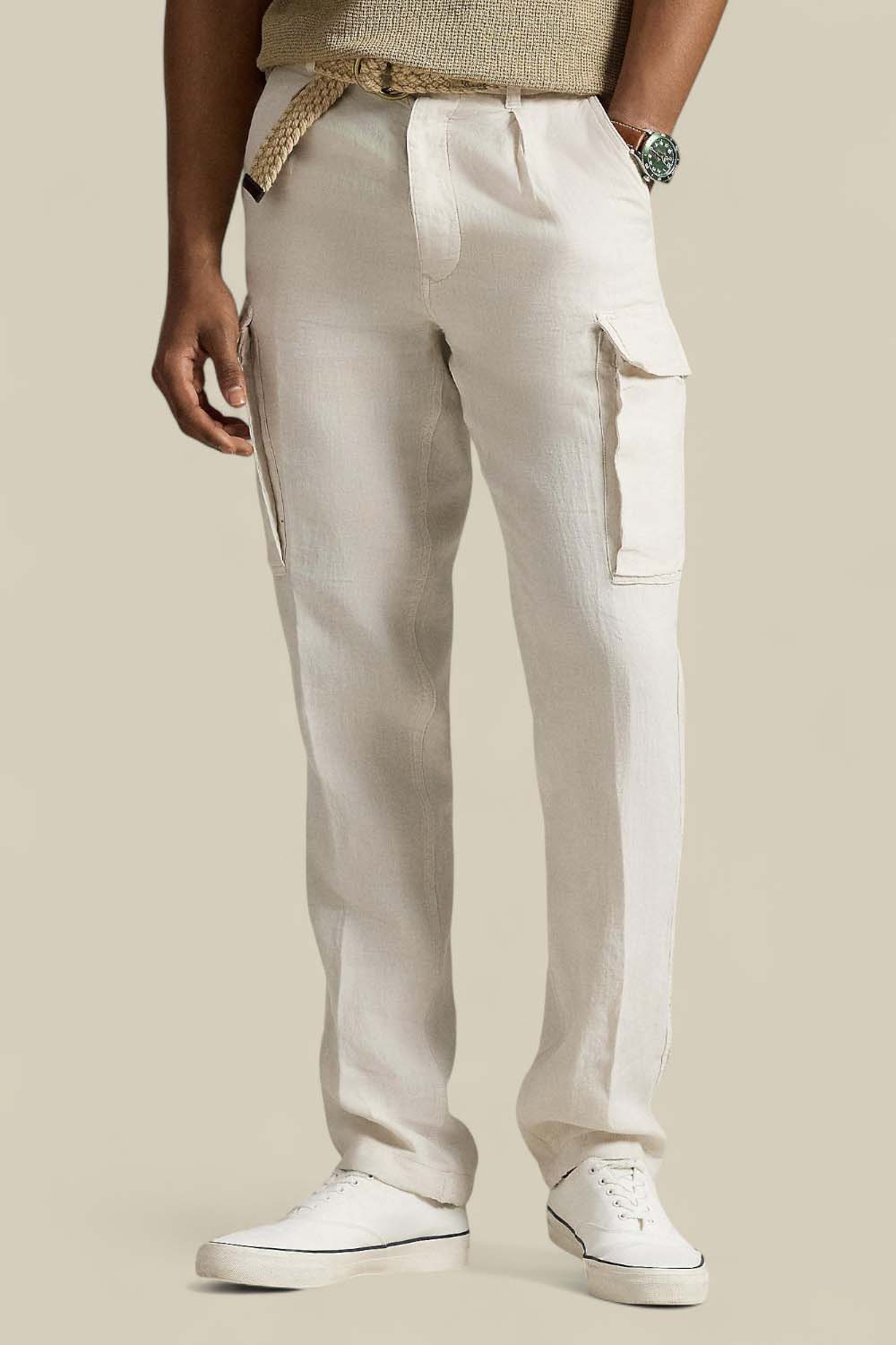 תמונת דוגמן קידמית של מכנסי קרגו מפשתן