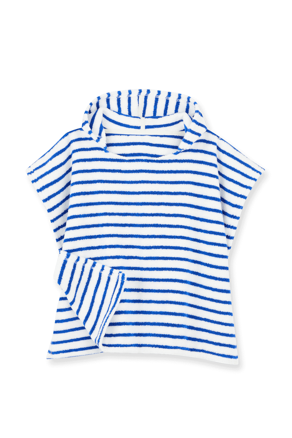 תמונה קידמית של מגבת פונצ'ו בכחול ולבן