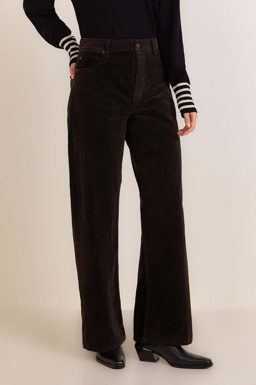 תמונת דוגמן קידמית של מכנסי קורדרוי רחבים