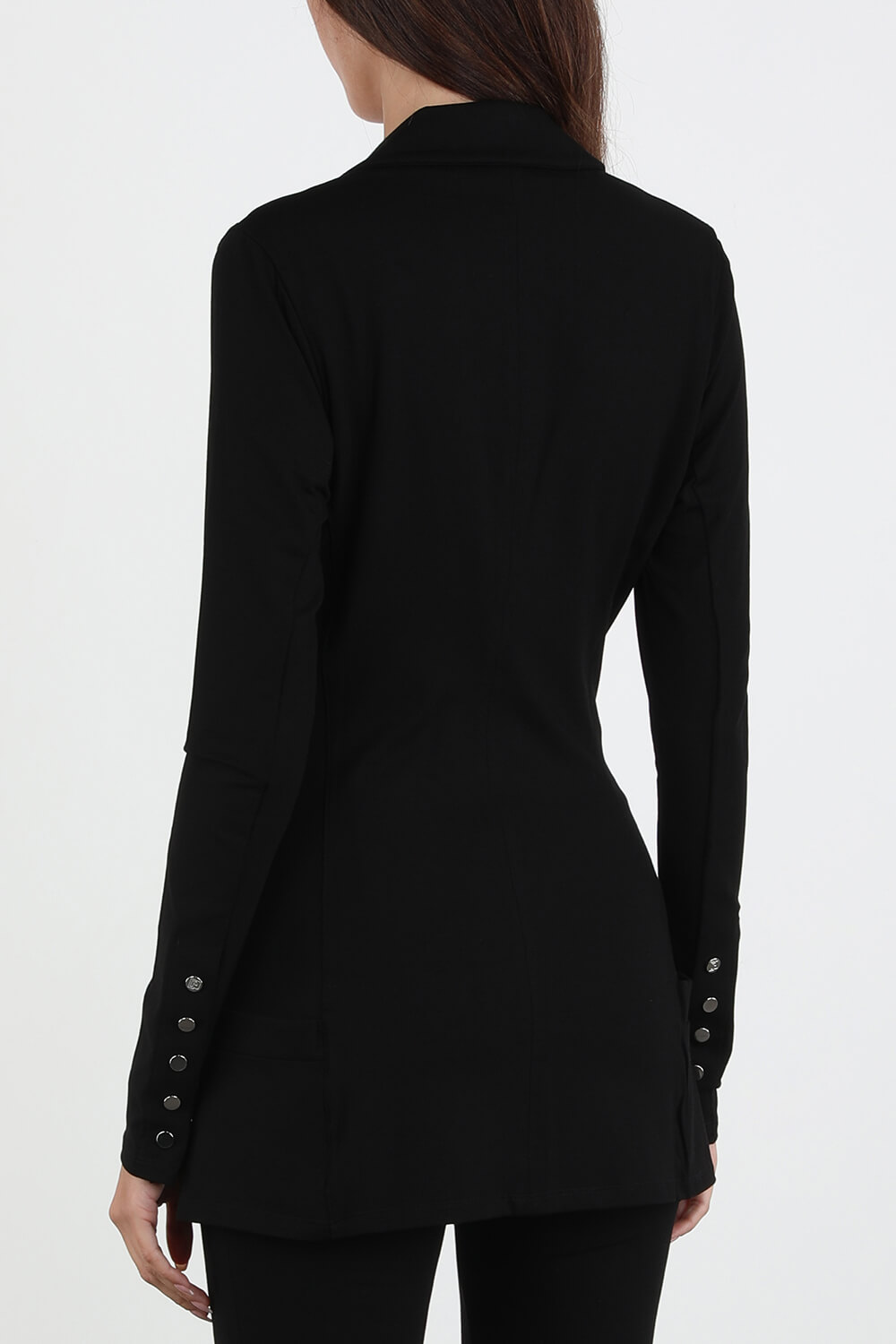 תמונת דוגמן אחורית של V Neck Buttons Long Shirt in Black