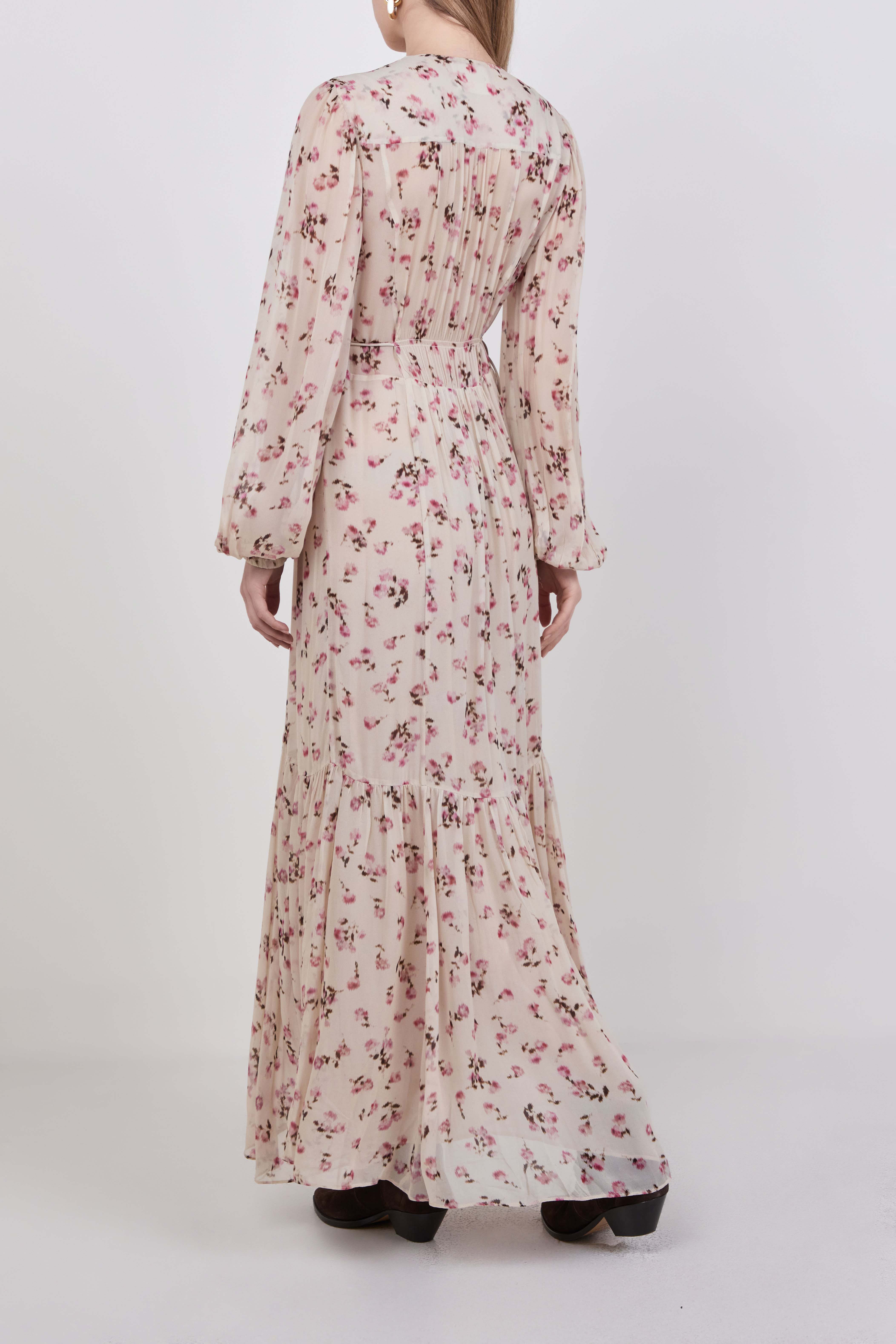 תמונת דוגמן אחורית של שמלת מקסי פרחונית