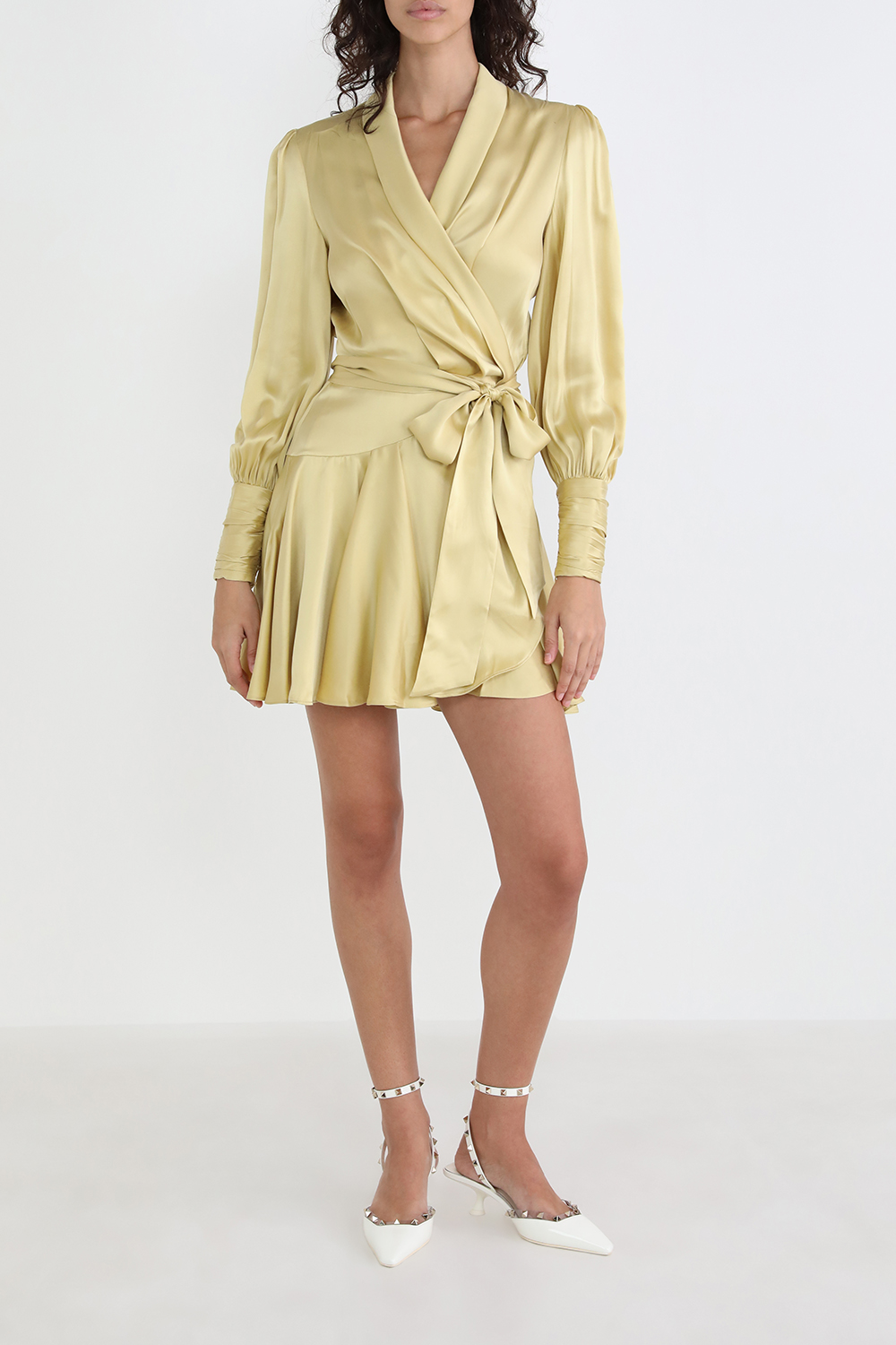 תמונת דוגמן קידמית של שמלת מעטפת משי