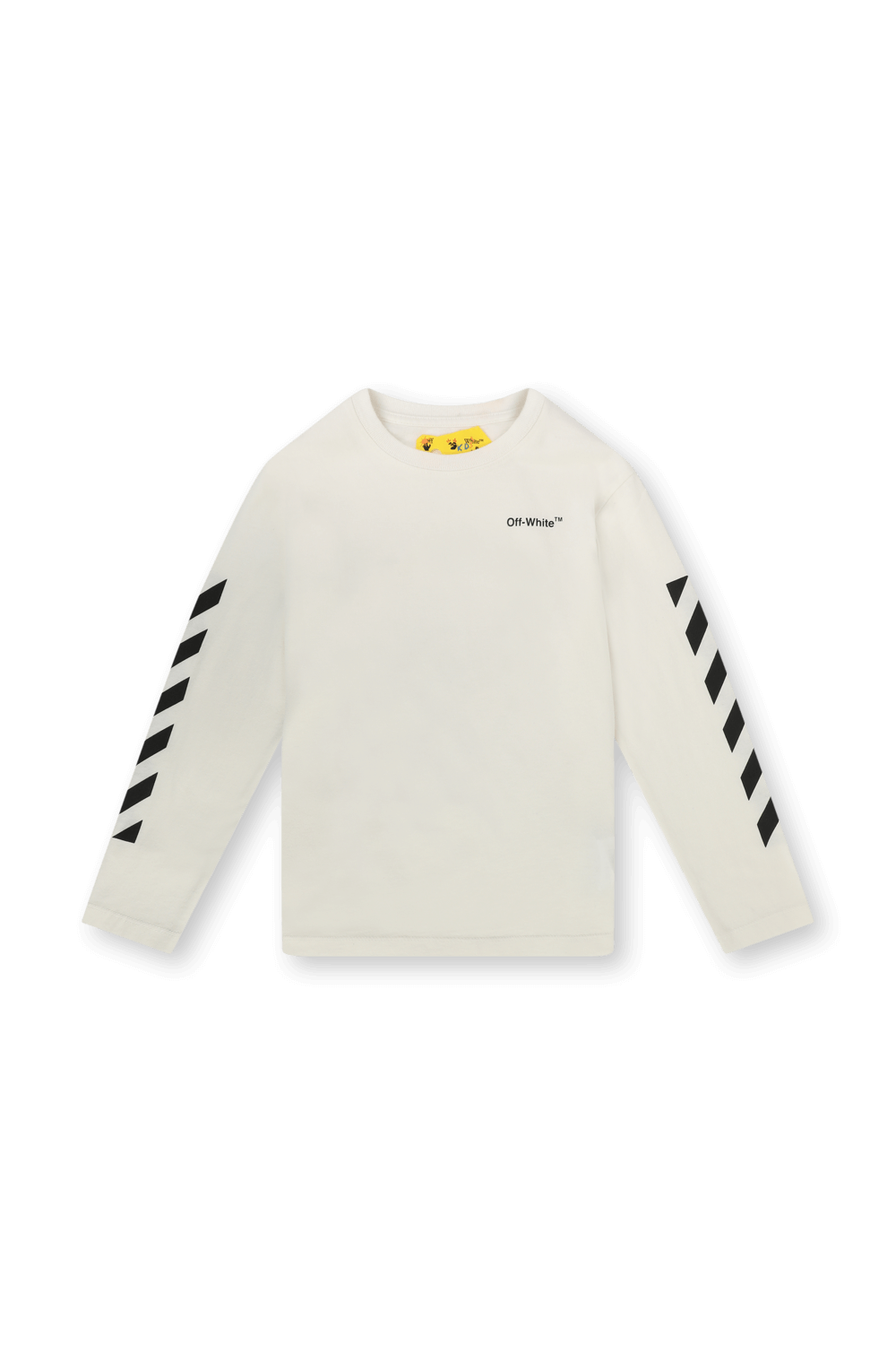 תמונה קידמית של גילאי 4-12 חולצת טי ארוכה לבנה עם פסים שחורים