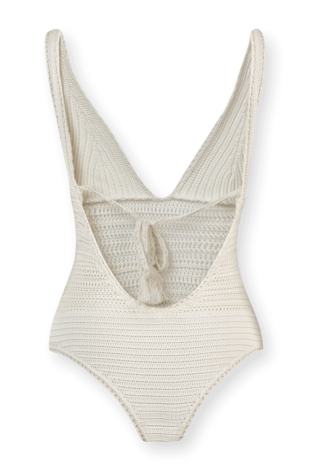 תמונה אחורית של One-Piece Crochet Swimsuit in Ivory