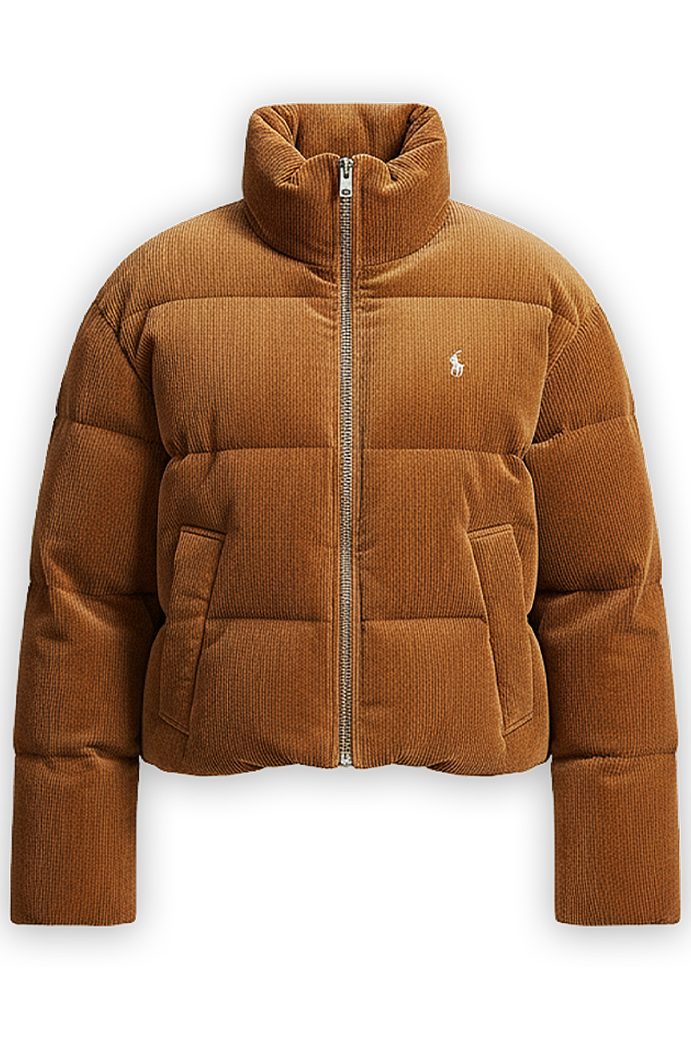 תמונת דוגמן קידמית של מעיל פוך קורדרוי