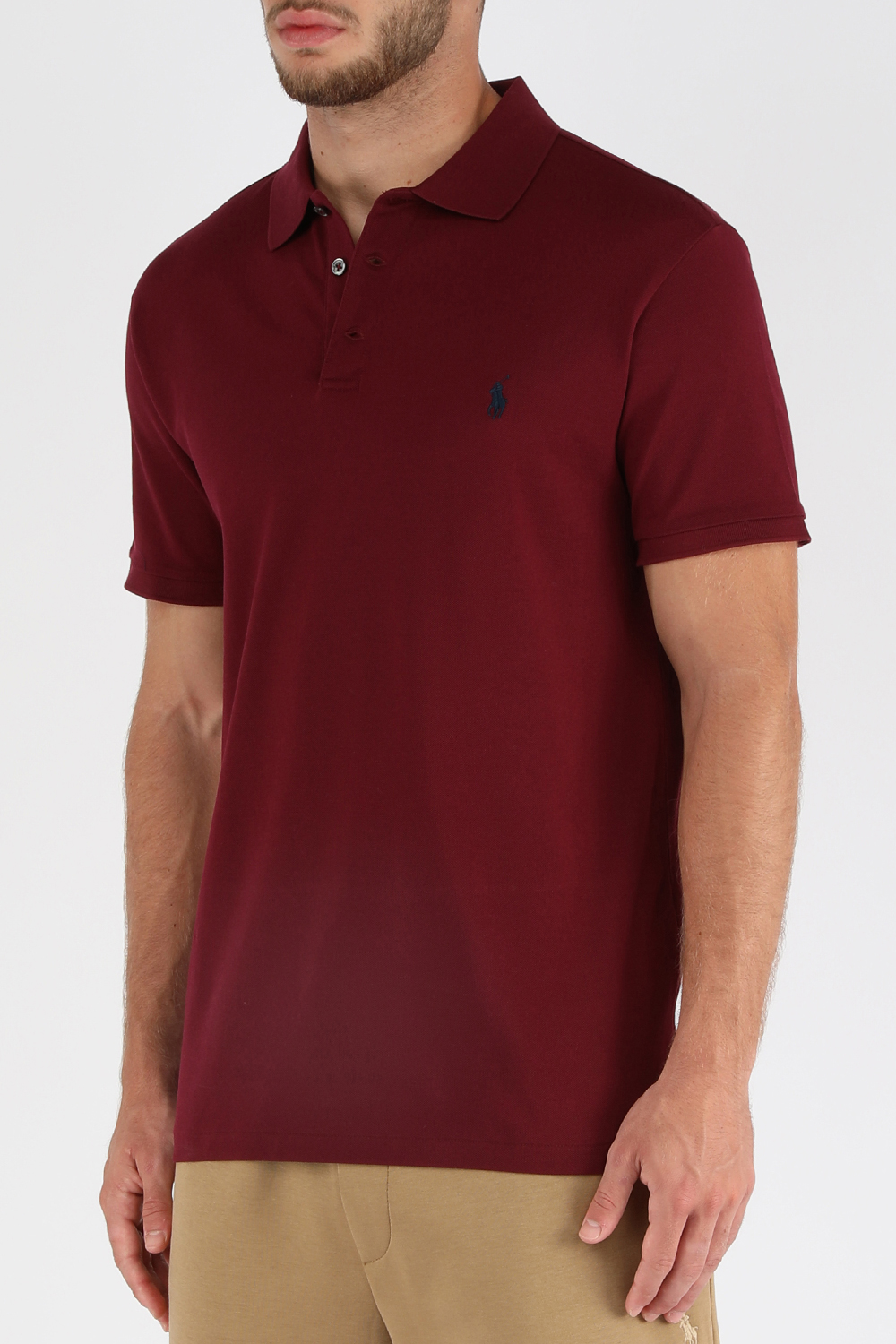 תמונת דוגמן קידמית של חולצת פולו סלים מכותנה עם לוגו רקום