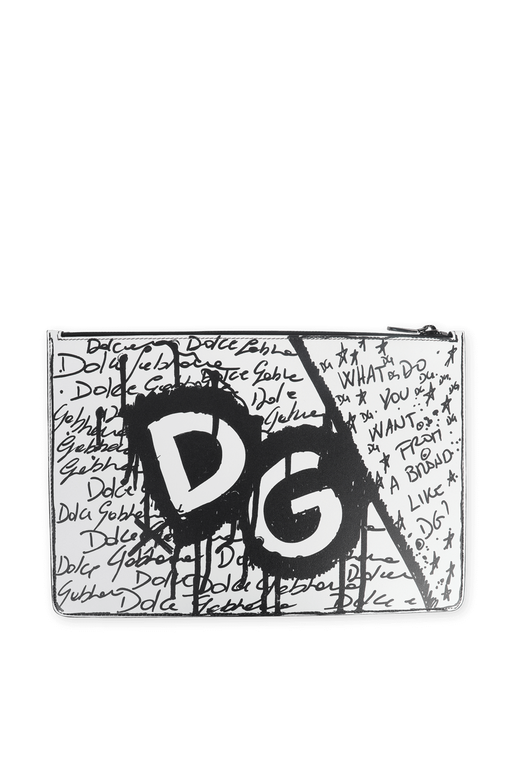 תמונה אחורית של תיק קלאץ' עם הדפס גרפי בצבע לבן