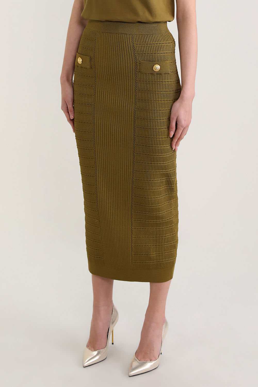 תמונת דוגמן קידמית של חצאית מידי עיפרון מויסקוזה סרוגה