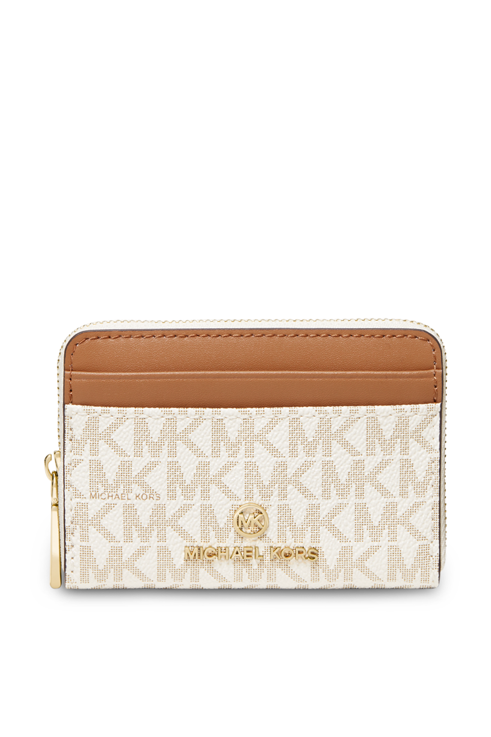 Pebbled Leather Small Wallet in Brown and Cream MICHAEL KORS