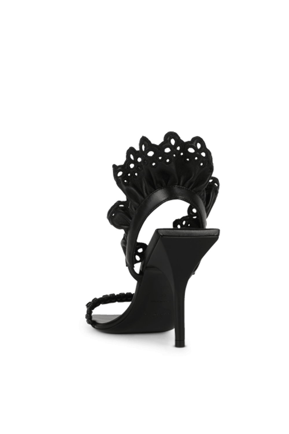 תמונה אחורית של עקבי סלינגבק שחורים עם עיטור מלמלה