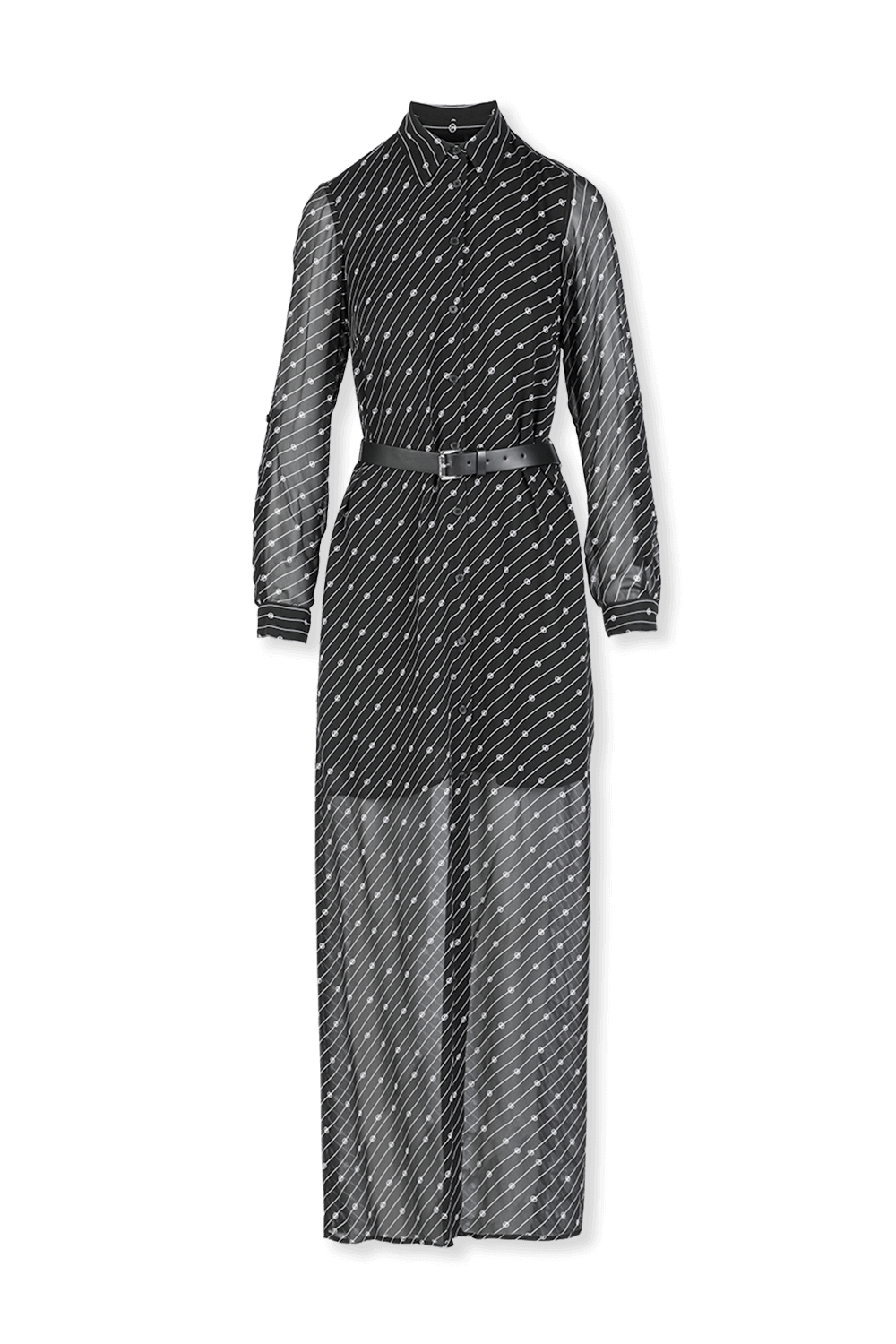 תמונה קידמית של Monogram Print Shirt Dress in Black