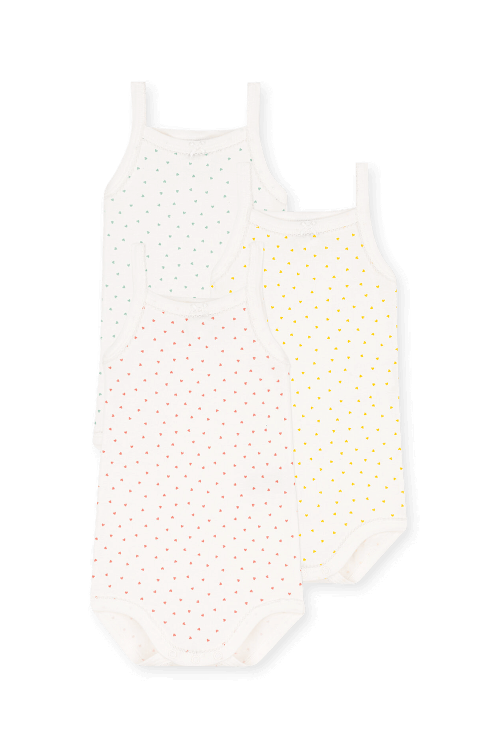 תמונה קידמית של מארז שלושה בגדי גוף קצרים עם לבבות - גילאי 3 חודשים - 36 חודשים