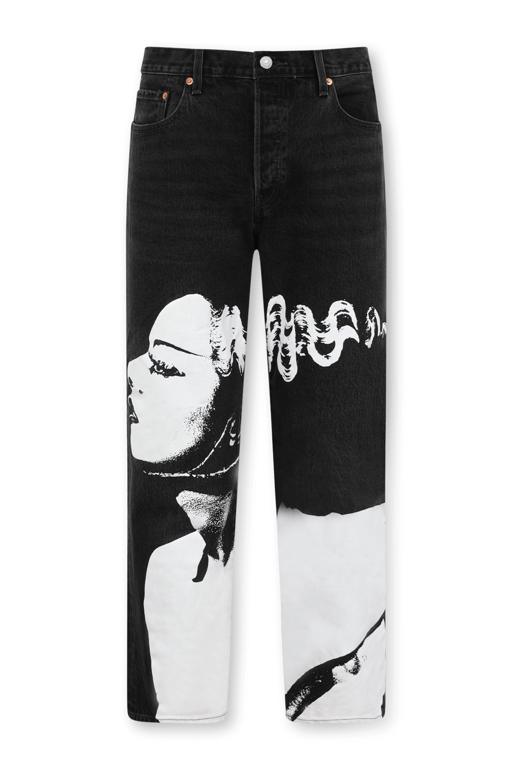 תמונה קידמית של ליוויס X יוניברסל מונסטרס מכנסי ג'ינס 501 שנות ה-90 גרפיים