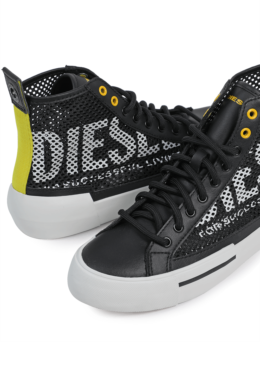 תמונת תקריב של Mesh Logo High Top Sneakers in Black