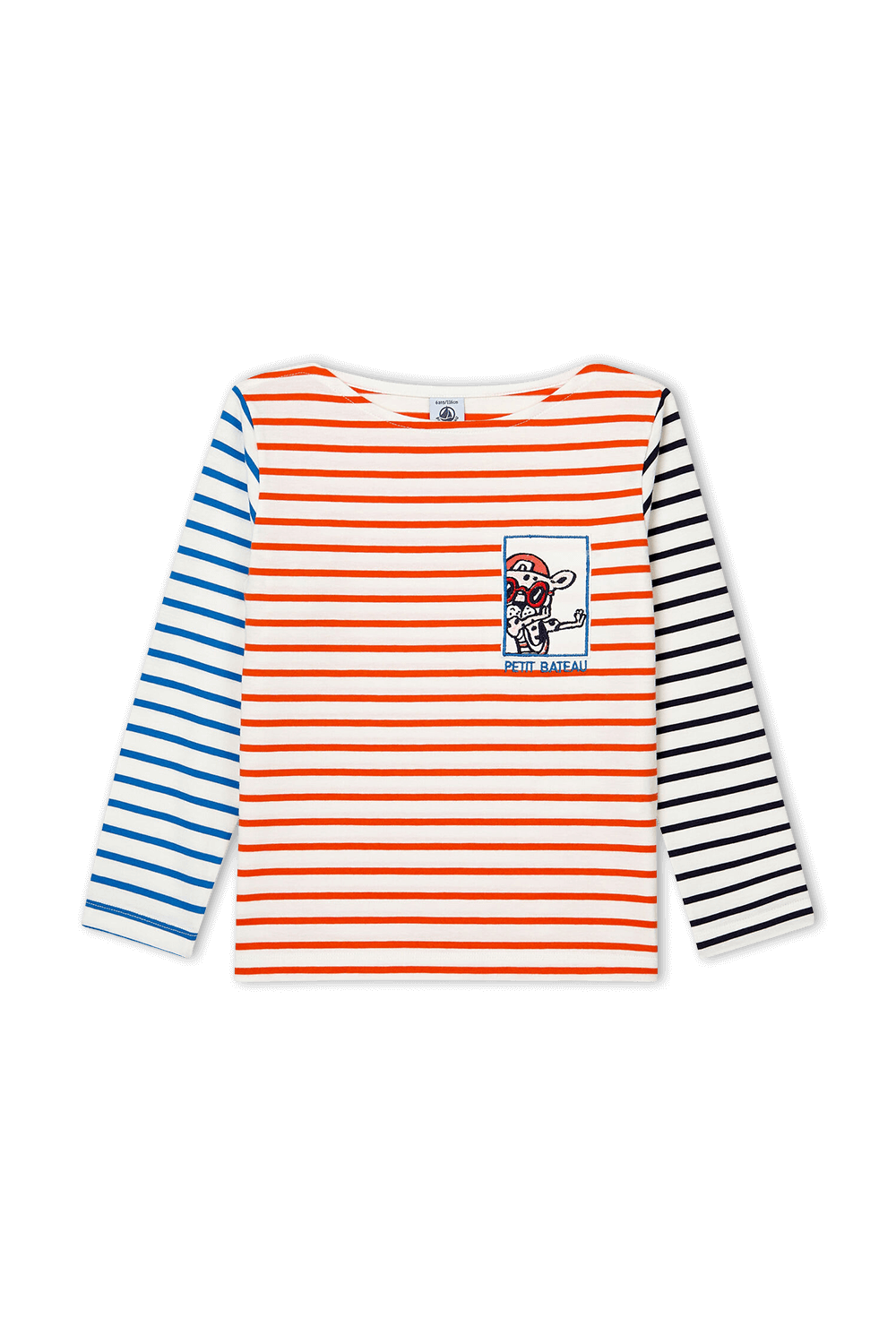 תמונה קידמית של גילאי 6-12 חולצה ארוכה הדפס פסים בגווני כחול ואדום