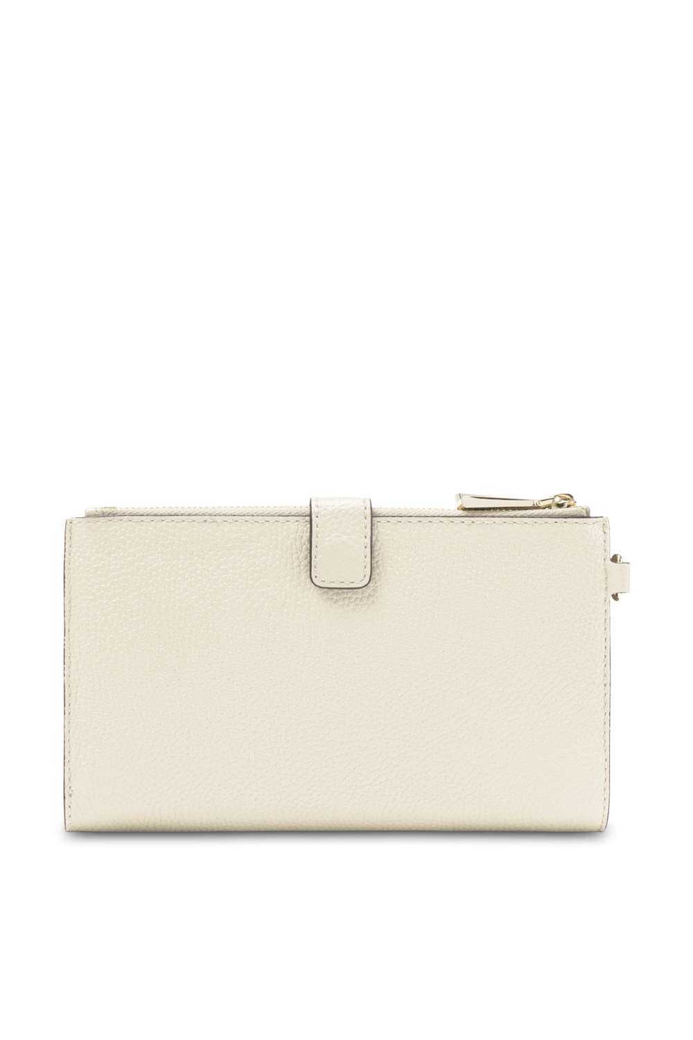 תמונה אחורית של ארנק מעור שמנת עם רצועת אחיזה