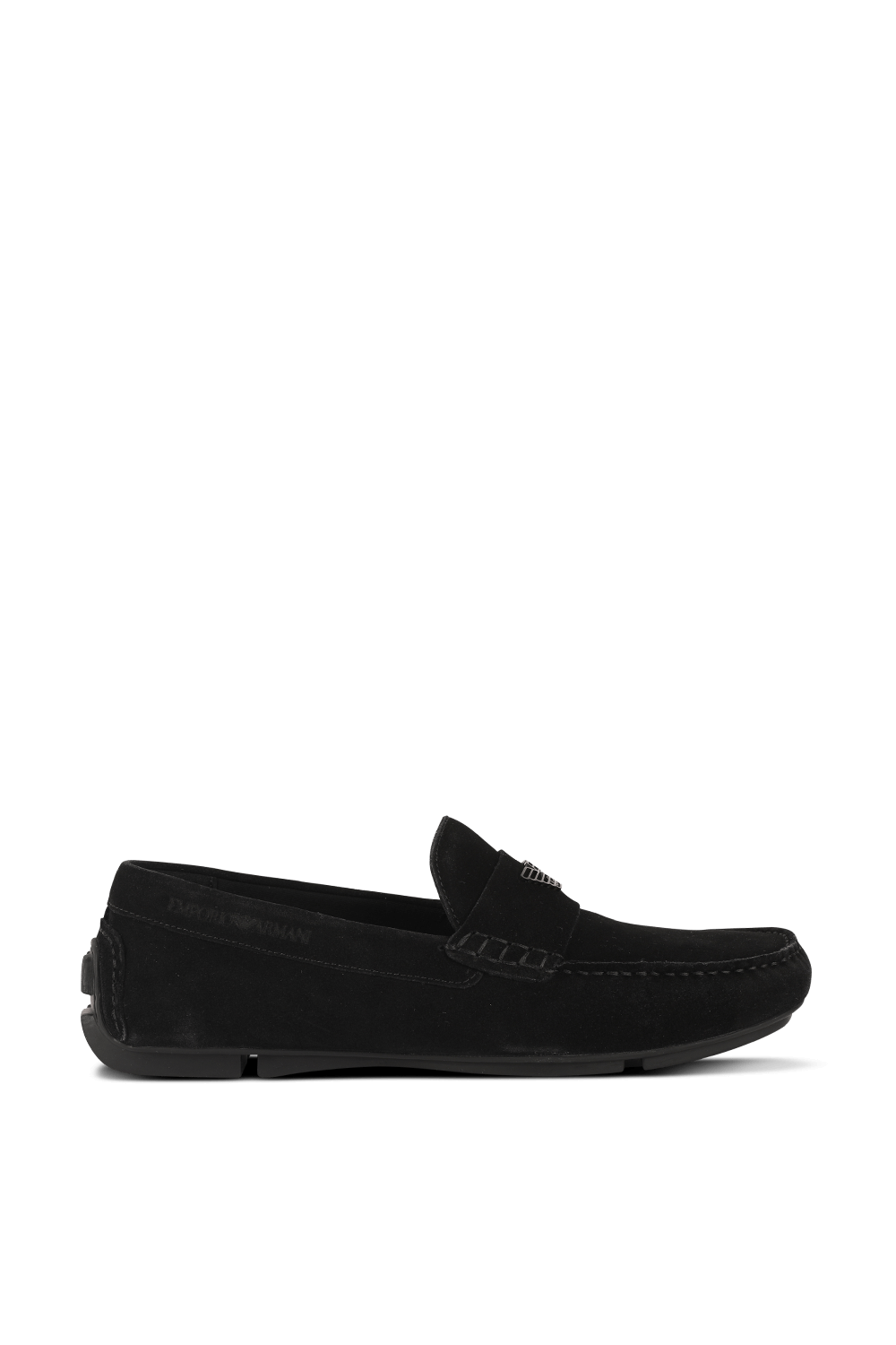 Black Loafers in Soft Suede with Logo EMPORIO ARMANI