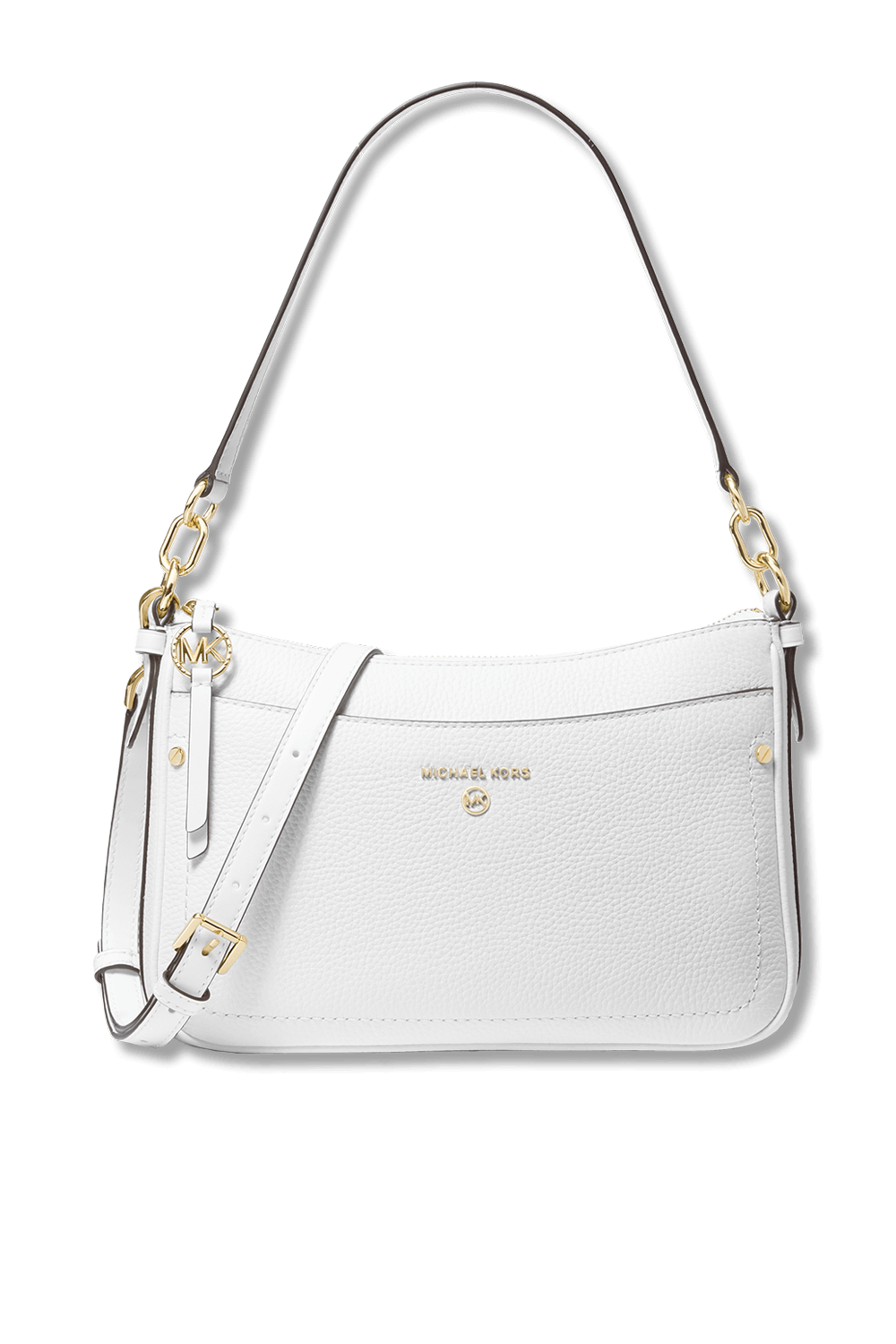 תמונה קידמית של Jet Set Medium Logo Shoulder Bag In Optic  white Leather