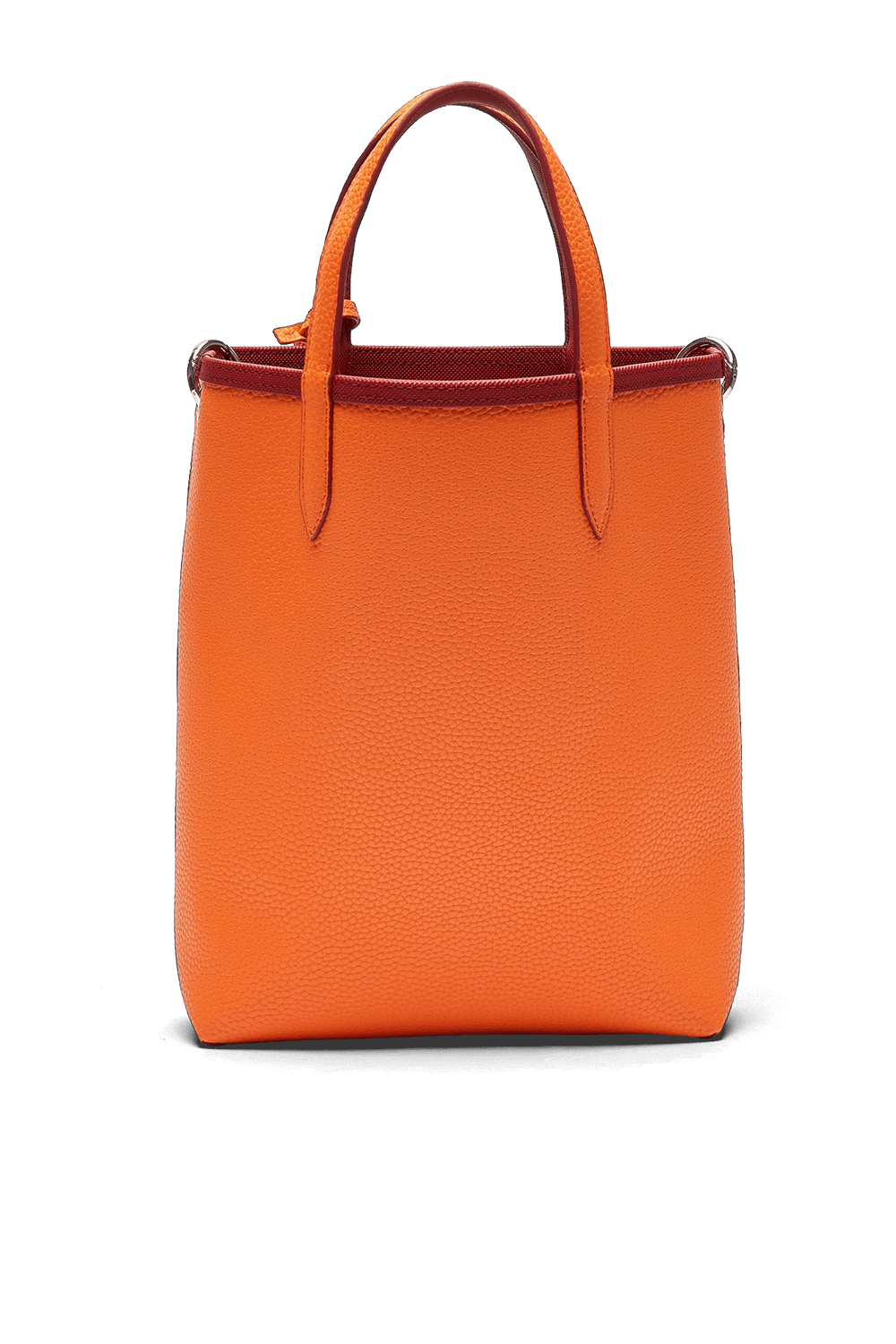 תמונה אחורית של תיק נשיאה כתום עם פאוץ' תואם