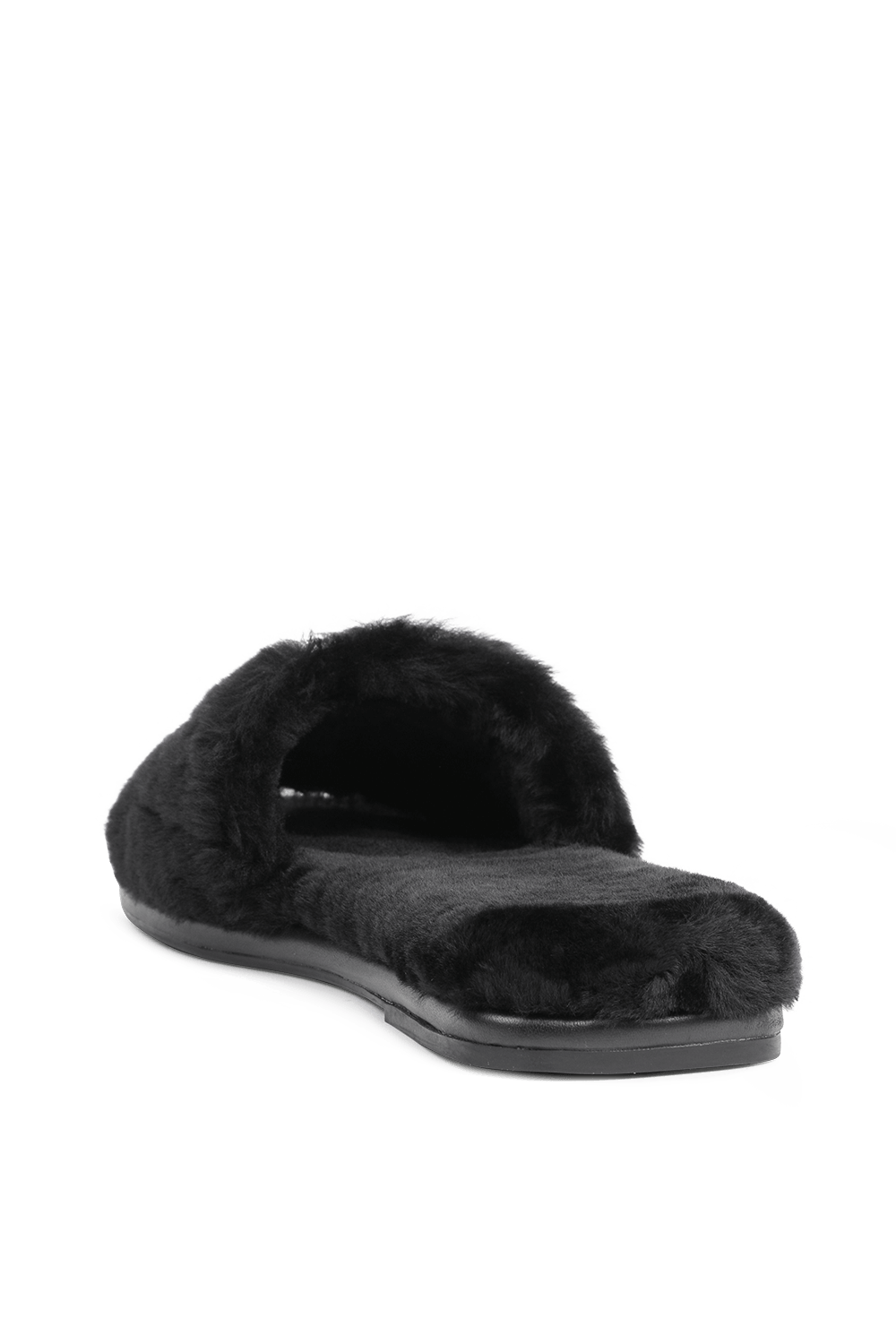 תמונה אחורית של כפכפי סליידס פרוותיים בגוון שחור