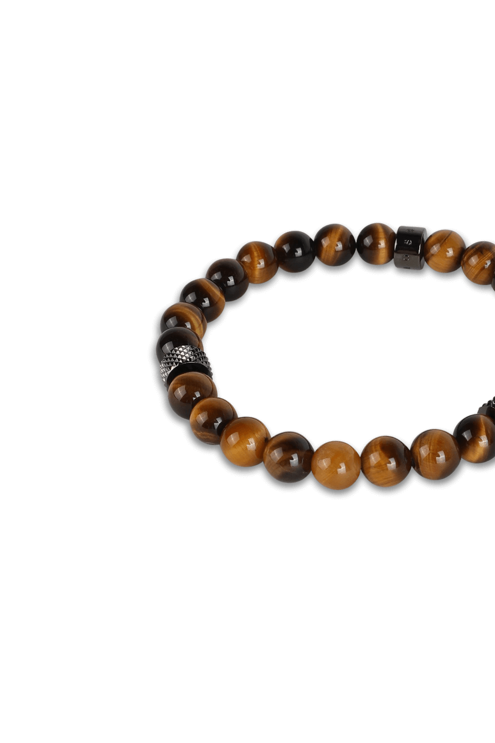 תמונת תקריב של צמיד חרוזי טייגר איי בגוון חום