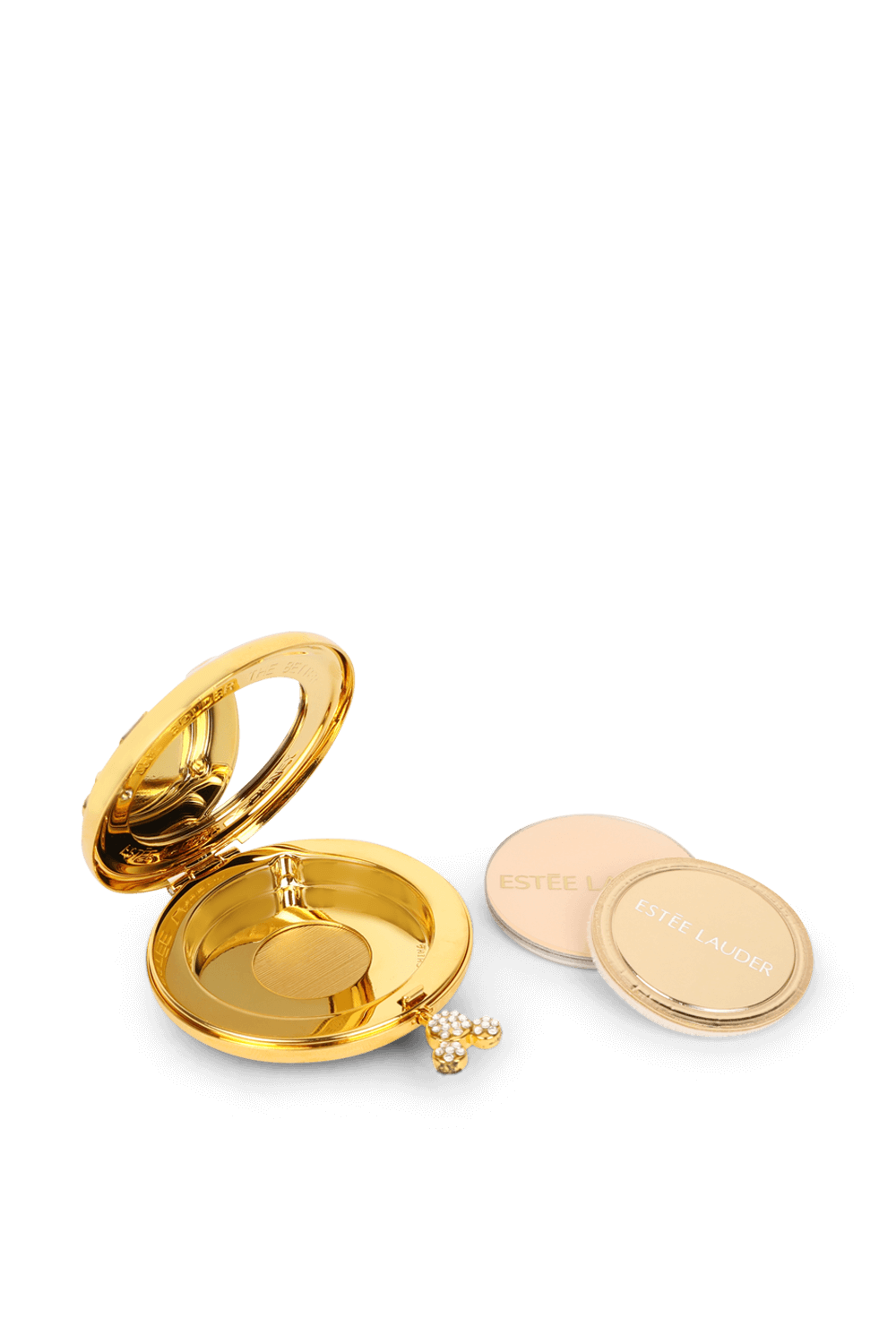 תמונת תקריב של מארז לפודרה Bolder The Better + מילוי לפודרה בגוון שקוף בגודל מיניאטורי