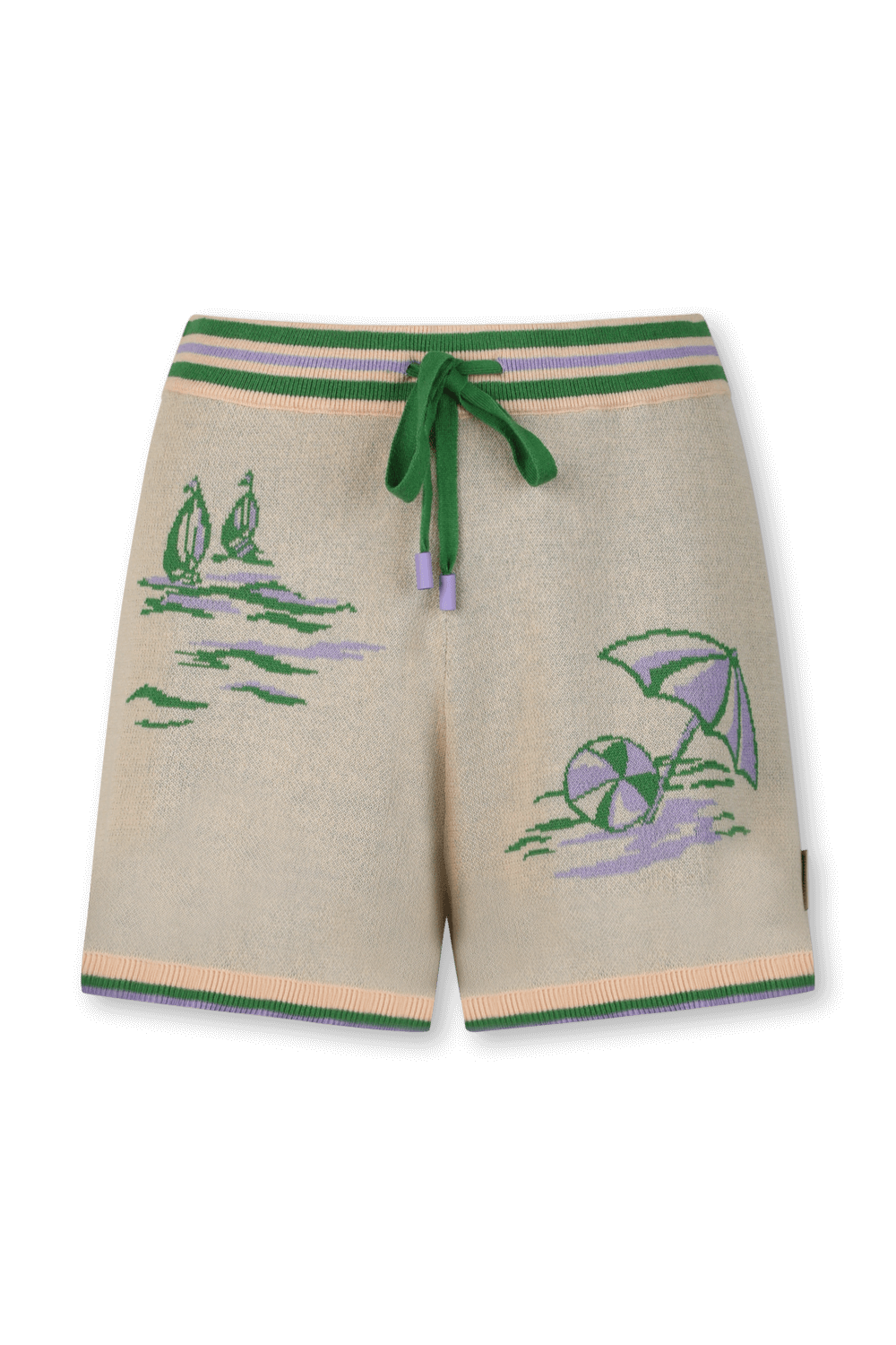 תמונה קידמית של מכנסי סריג קצרים עם רקמה