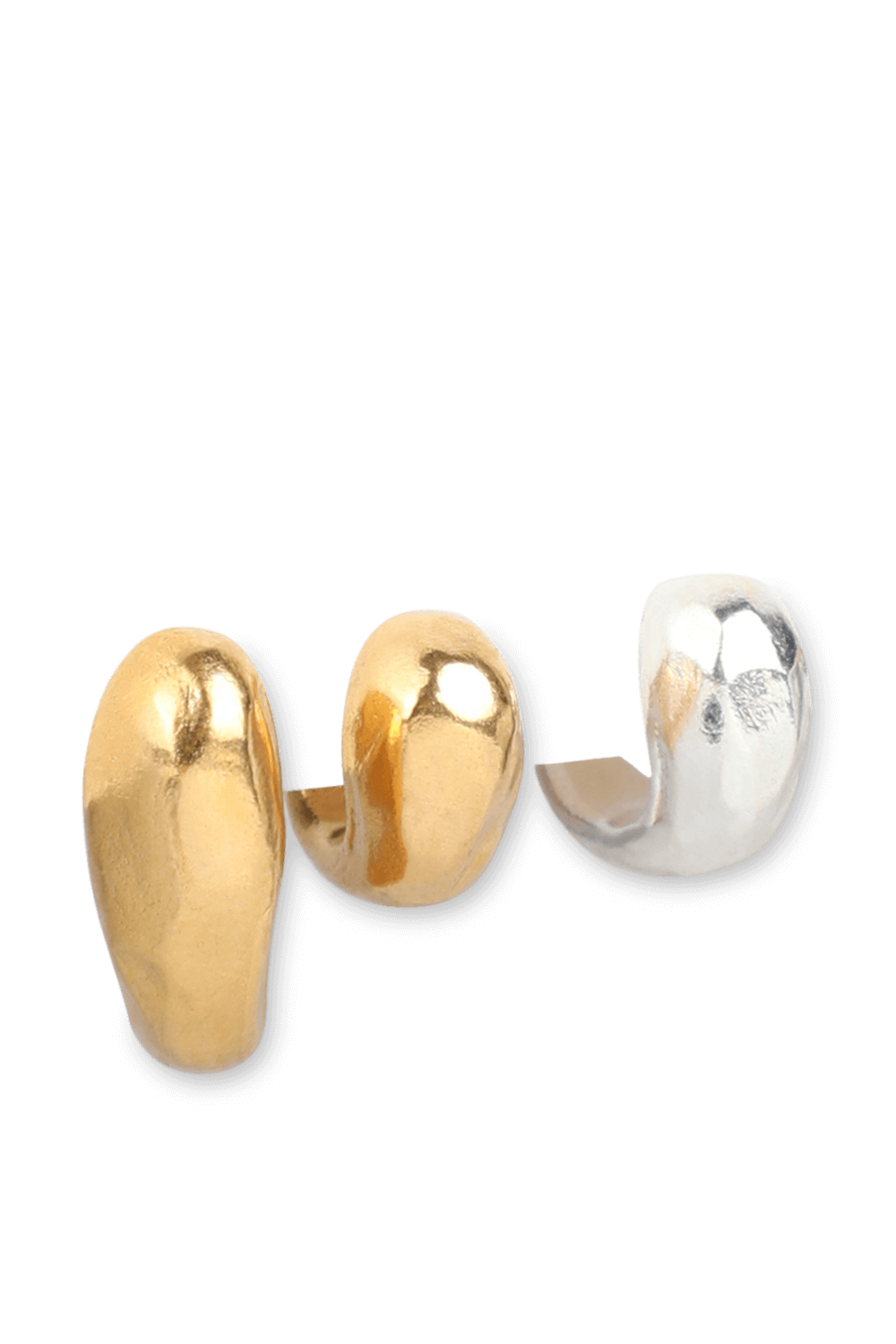 תמונה קידמית של שלישיית עגילי טיפות גשם בציפוי זהב 24 קראט וכסף סטרלינג ממוחזר