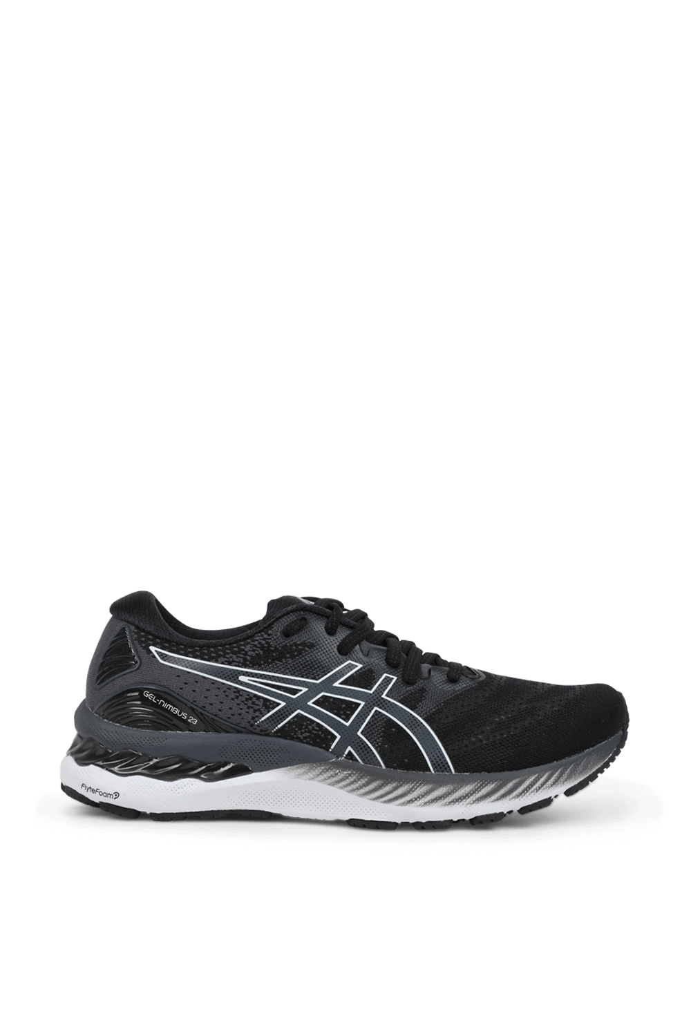 תמונה קידמית של נעלי ספורט ג'ל נימבוס 23 בגווני שחור ולבן